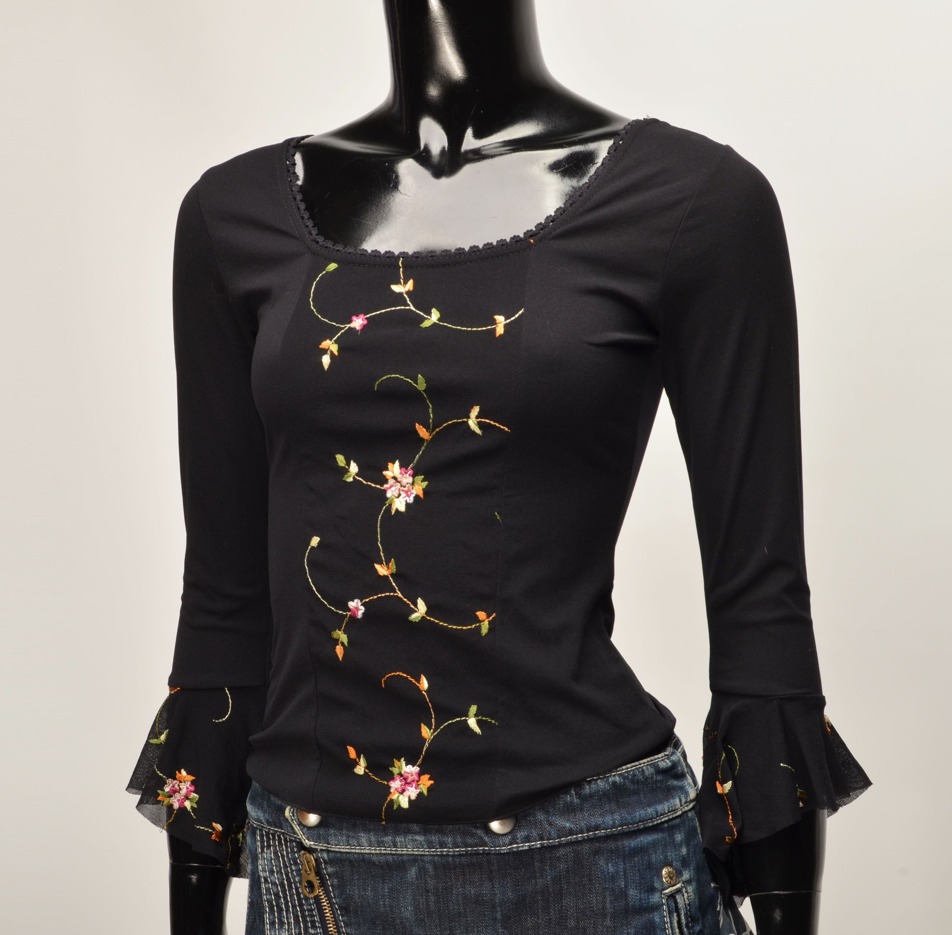 Vintage Vintage Internacionale Mesh Y2K Cottagecore Black Blouse Size S / US 4 / IT 40 - 2 Thumbnail