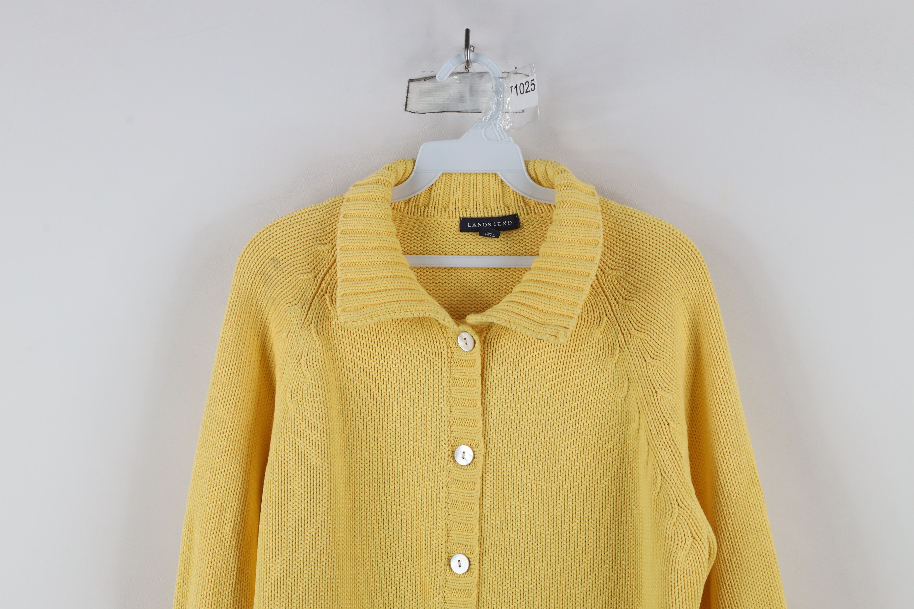 Lands' End × Vintage Vintage 90s Lands End Knit Cardigan Sweater Yellow Japan Size XL / US 12-14 / IT 48-50 - 2 Thumbnail