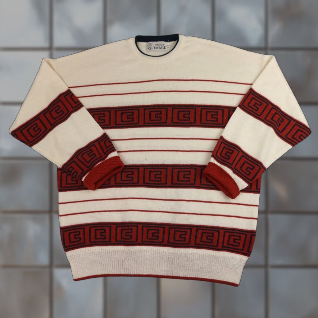 Vintage Private Image Geometric Wool Blend Sweater Mens Large Brown Crew Neck Knit Pullover Vintage 90s Retro All Seasons Size US L / EU 52-54 / 3 - 1 Thumbnail
