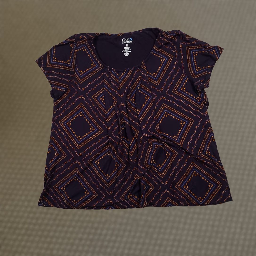 Croft & Barrow Croft & Barrow Women's Navy Floral Cap Sleeve Scoop Neck Top PL Pleated blouse Size L / US 10 / IT 46 - 1 Thumbnail