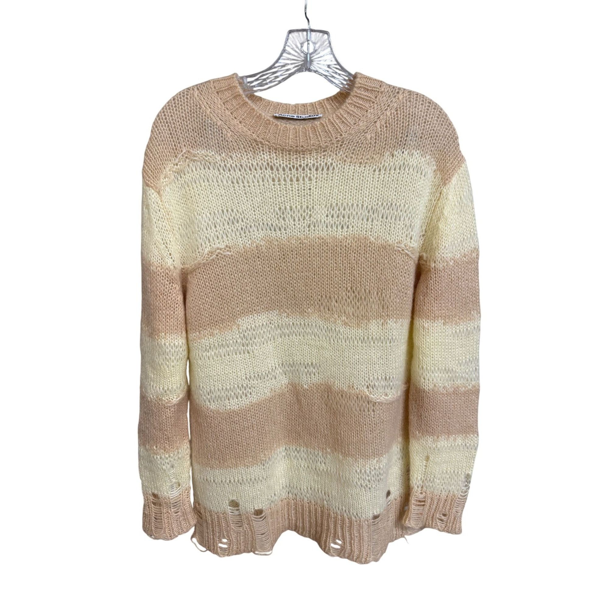 Acne Studios Distressed Knit Beige & Cream Stripe Sweater XXS By Acne Stu Size XXS / US 00 / IT 34 - 1 Thumbnail