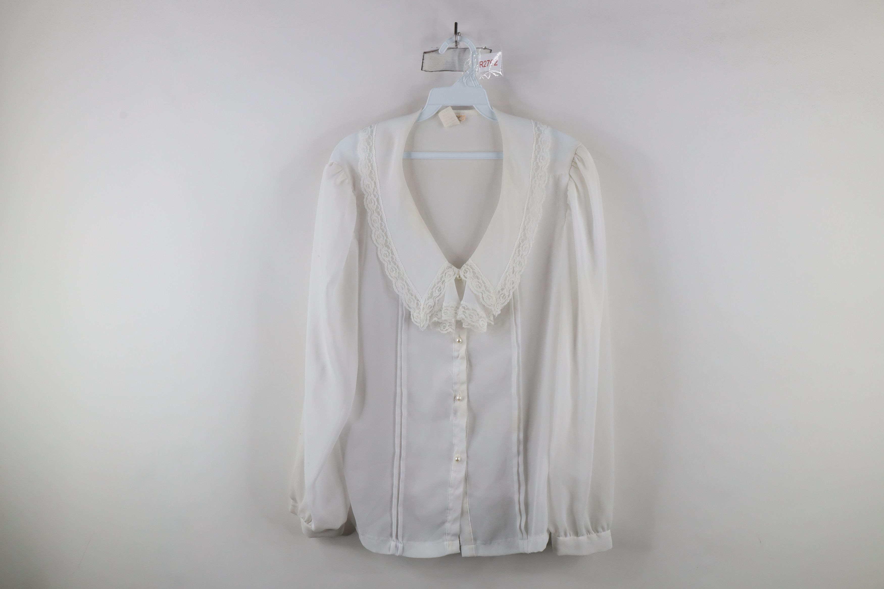 Vintage Vintage 90s Streetwear Lace Flower Frill Collar Button Shirt Size XXL / US 16-18 / IT 52-54 - 1 Thumbnail