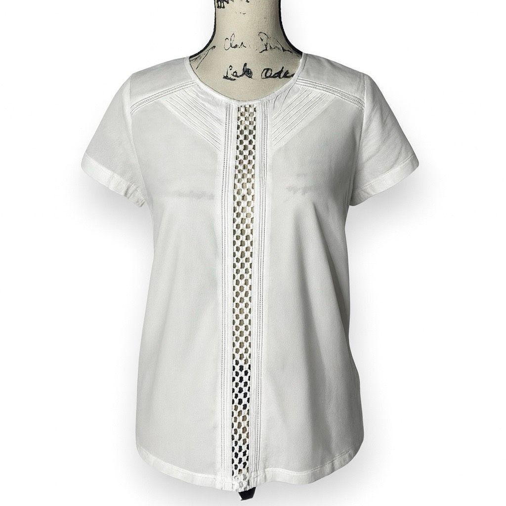 Ann Taylor Ann Taylor LOFT White Crochet Detail T-Shirt Size M Size M / US 6-8 / IT 42-44 - 1 Thumbnail