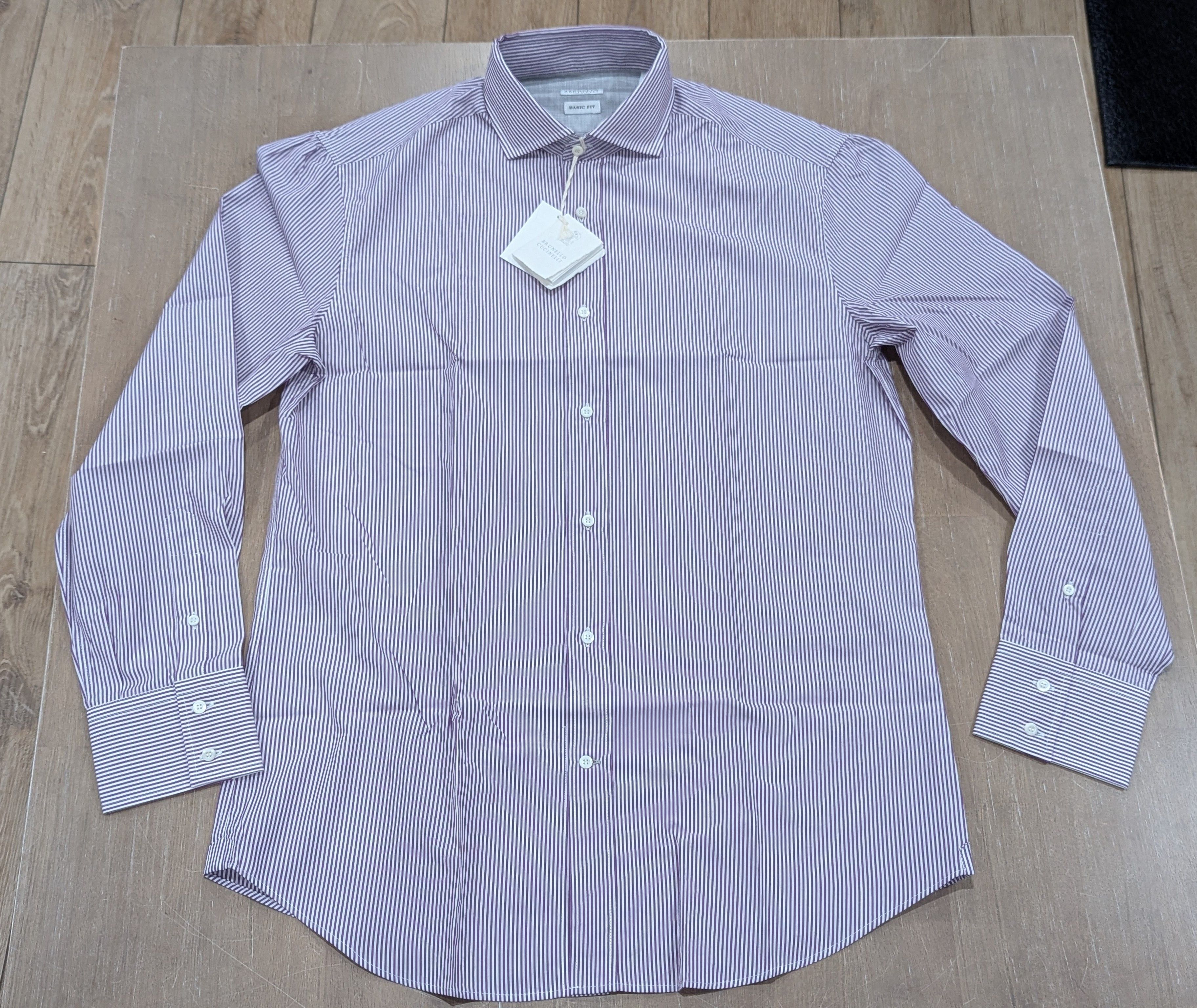 Brunello Cucinelli Striped LS Button Up Shirt Purple XL Shirts Button Ups