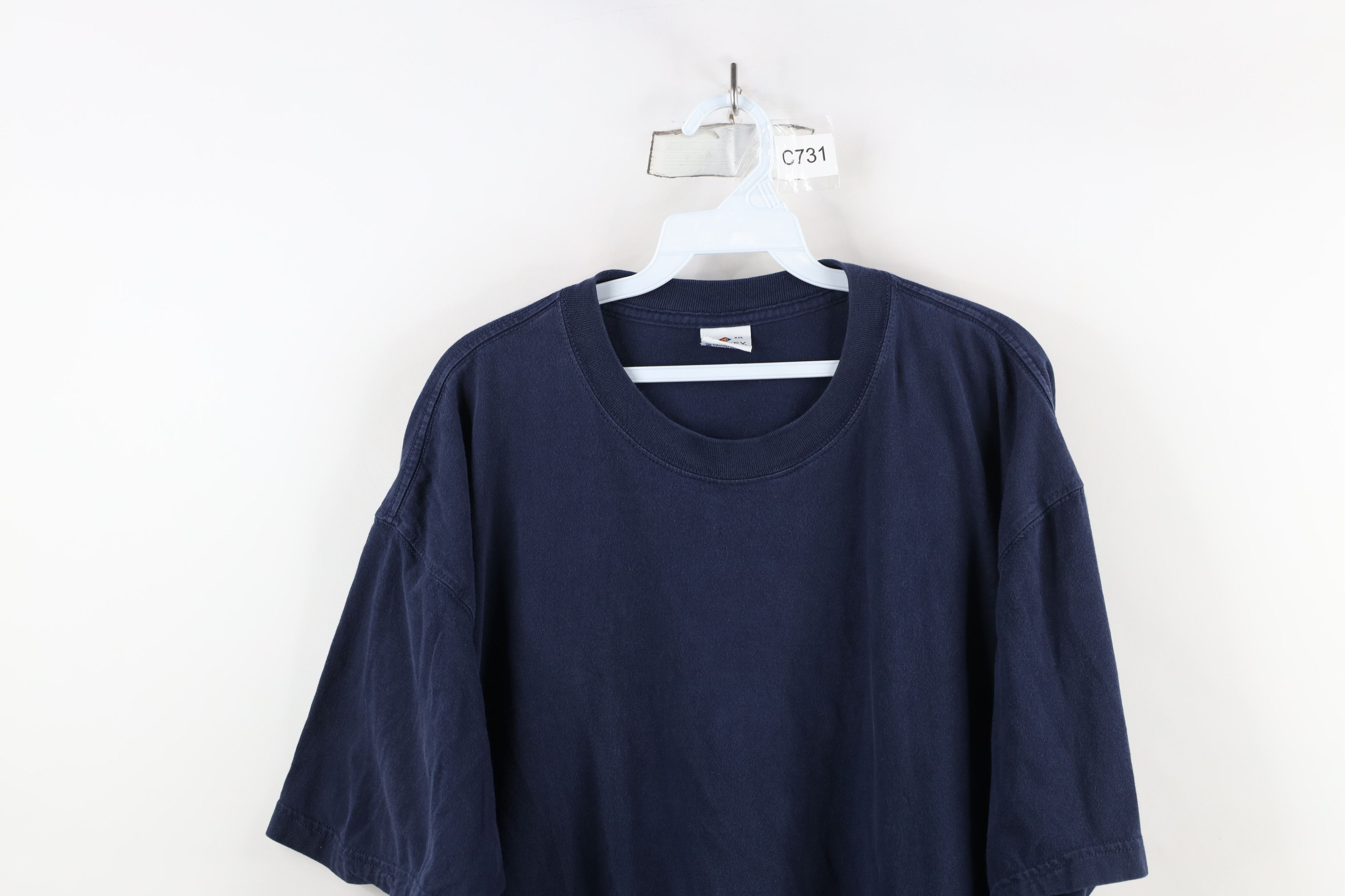 Vintage Vintage 90s Streetwear Blank Heavyweight Cotton T-Shirt Blue Size US XXL / EU 58 / 5 - 2 Thumbnail