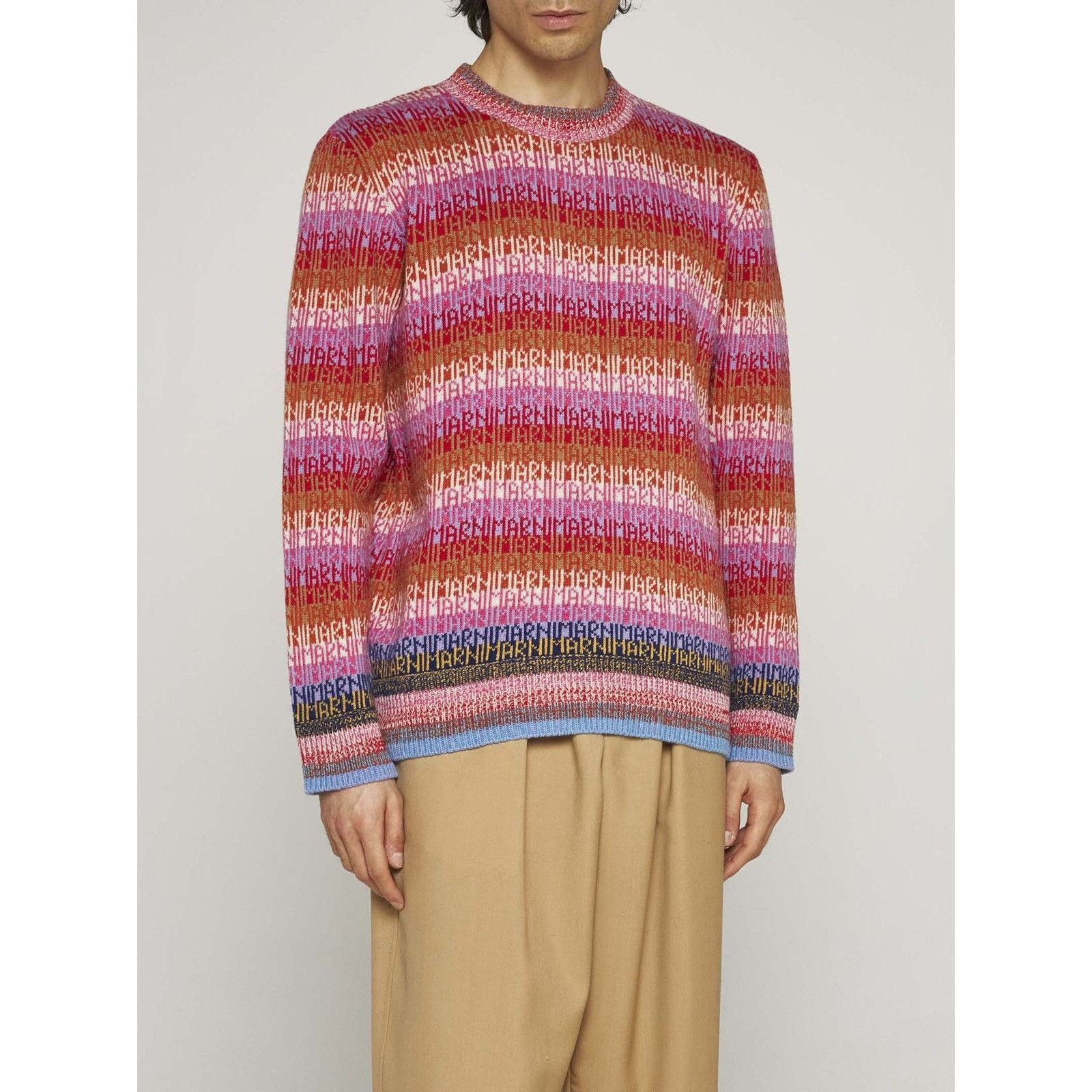 Marni Marni Striped Logo Knit Multicolor Wool Crew Sweater Size US S / EU 44-46 / 1 - 3 Thumbnail