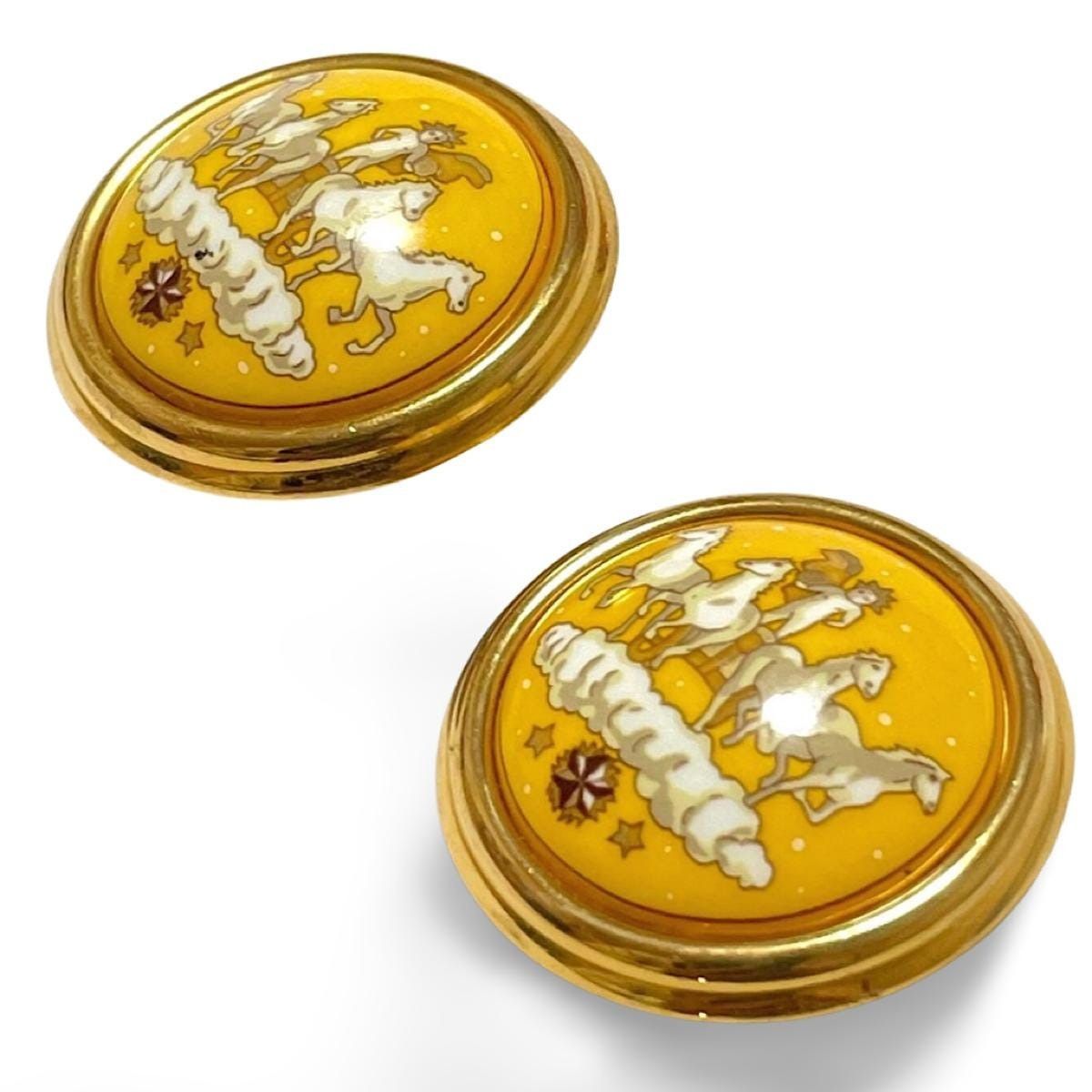 Hermes Vintage Hermes cloisonne enamel golden round earrings Size ONE SIZE - 3 Thumbnail