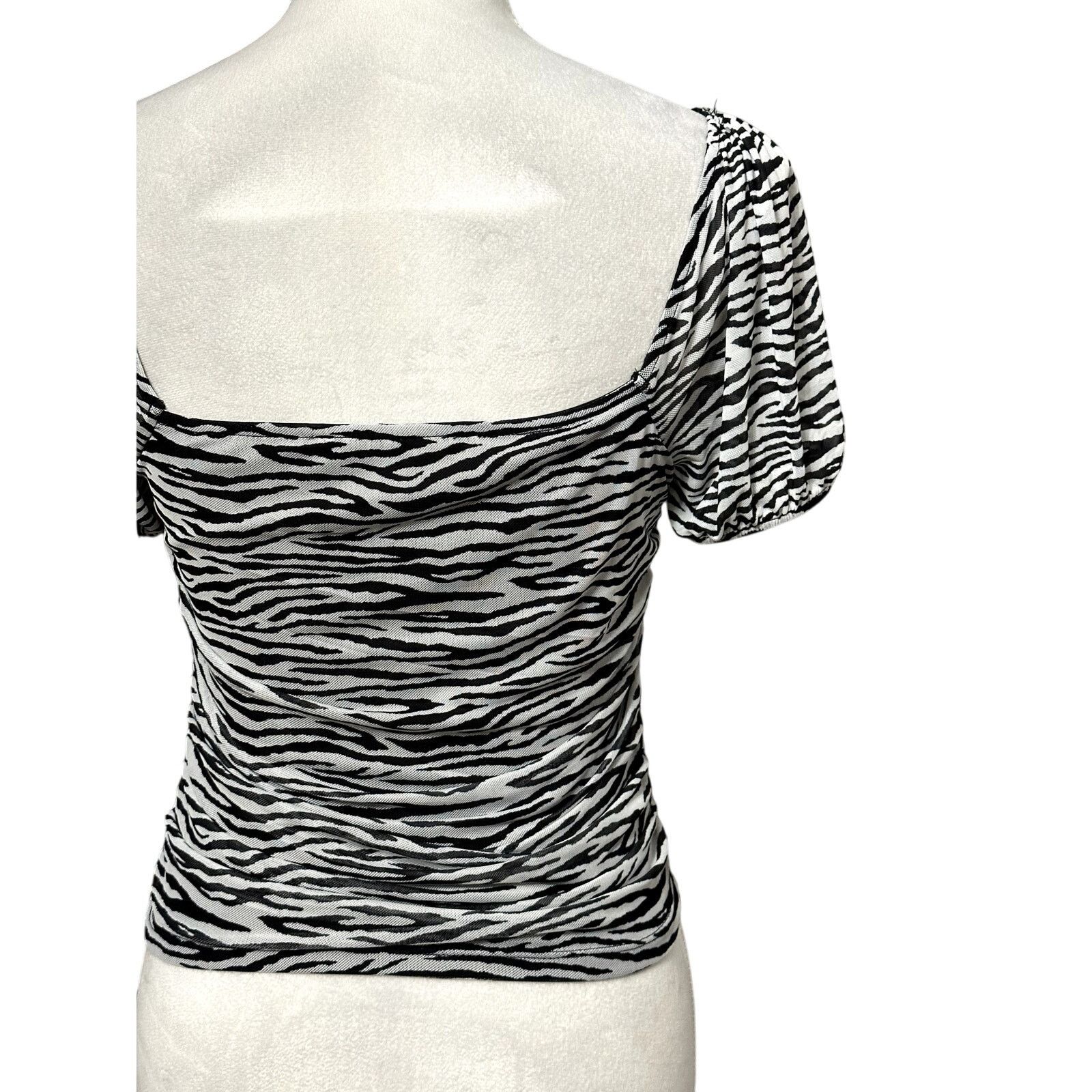 Other Elodie Puff Blouse Animal Print Square Neck Black & White M Size M / US 6-8 / IT 42-44 - 6 Thumbnail