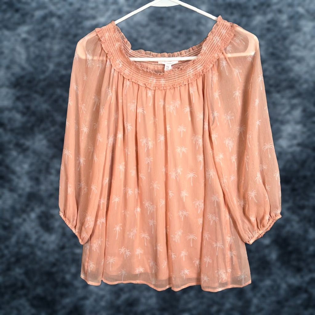 Vintage LC Lauren Conrad Peach Palm Tree Print Blouse XS & Skirt S Set NEW! Size XS / US 0-2 / IT 36-38 - 1 Thumbnail