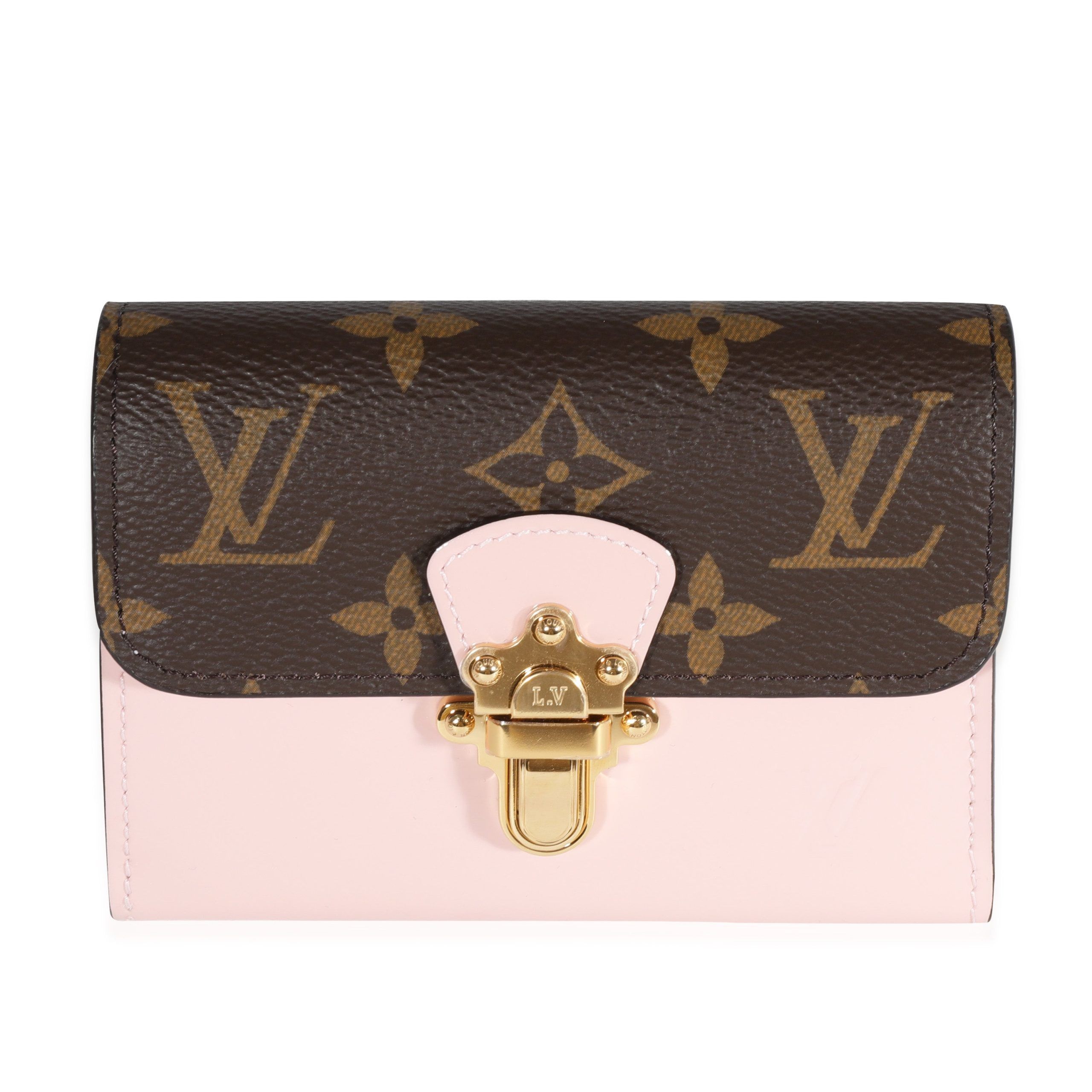 image of Louis Vuitton Monogram Canvas & Rose Ballerine Vernis Cherrywood Wallet in Pink, Women's