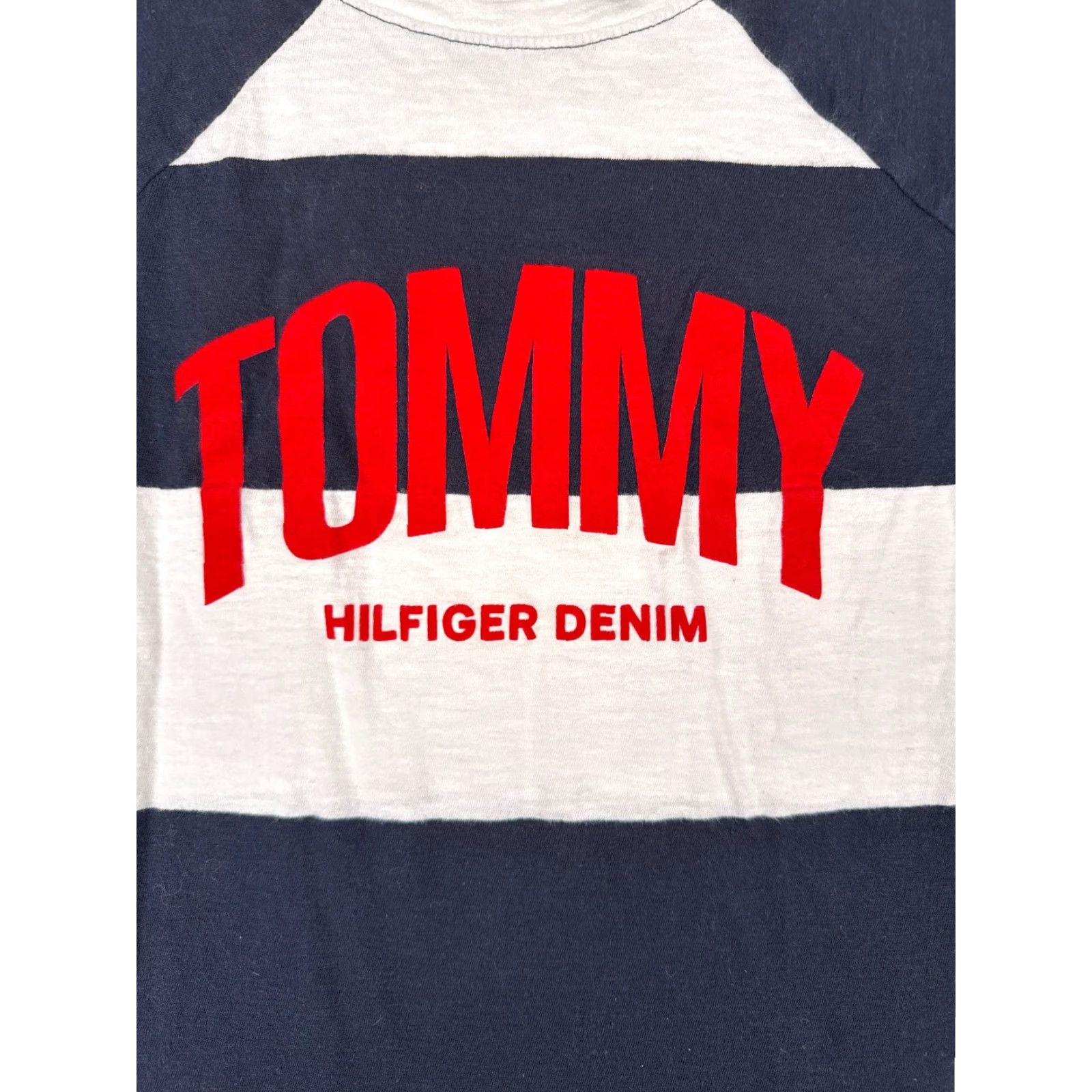 Tommy Hilfiger VINTAGE Tommy Hilfiger Shirt Teens 2XS Denim Striped Blue Short Sleeve Crew Neck Pullover Cotton Jersey Casual Size XXS / US 00 / IT 34 - 6 Thumbnail