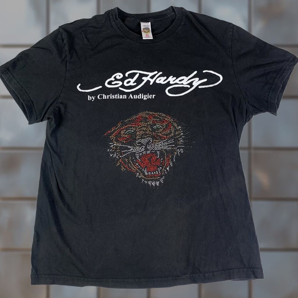 Ed Hardy VINTAGE Ed Hardy Shirt Womens XL Black Tiger Rhinestone Graphic Double Sided Size XL / US 12-14 / IT 48-50 - 1 Thumbnail