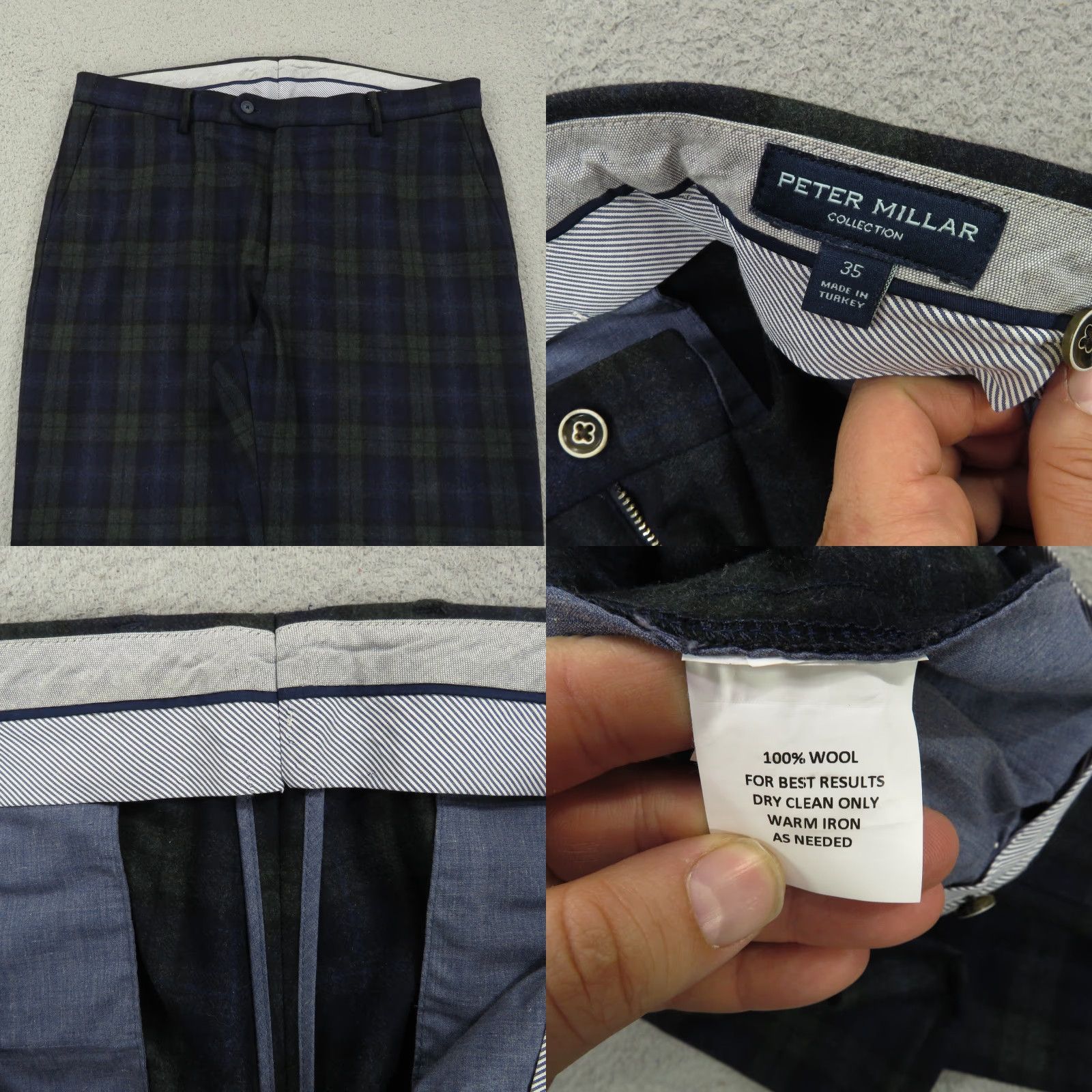Peter Millar Peter Millar Pants Mens 35x30 Wool Navy Blackwatch Tartan Plaid Golf Trousers Dress Pants Size US 35 - 8 Thumbnail
