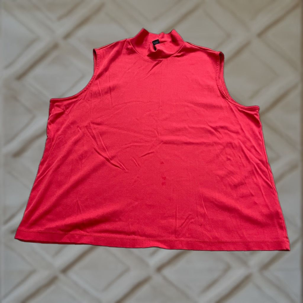 Lands' End Lands' End Women Basic Tank 24/26W Red Mock Neck Cotton Classic Casual Size 4XL / US 24-26 - 1 Thumbnail