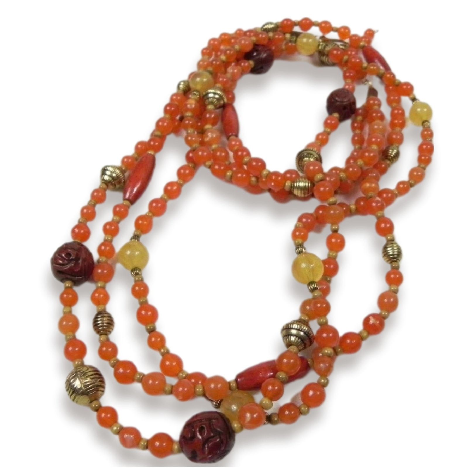 Other Vintage Avon Orange Gold Beaded Necklace Triple 70s 17" Size ONE SIZE - 1 Thumbnail
