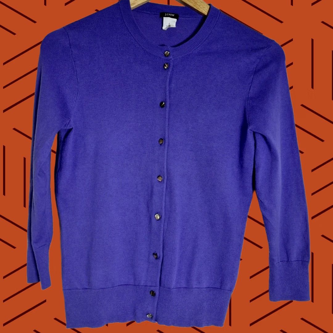 J.Crew J.CREW Purple Cardigan Sweater Solid Knit Women Size S Cardigan, Crew Neck, Button, Lightweight, Stretch, Casual Workwear Women Size S / US 4 / IT 40 - 1 Thumbnail