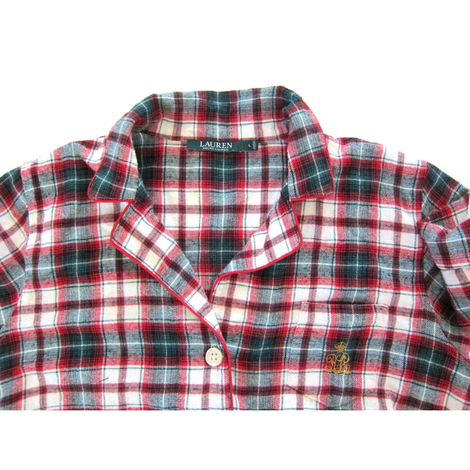 Ralph Lauren VINTAGE Ralph Lauren Green Label Pajama Shirt Blouse Shirt L Womens Green Cotton Plaid Button Down Size L / US 10 / IT 46 - 5 Thumbnail