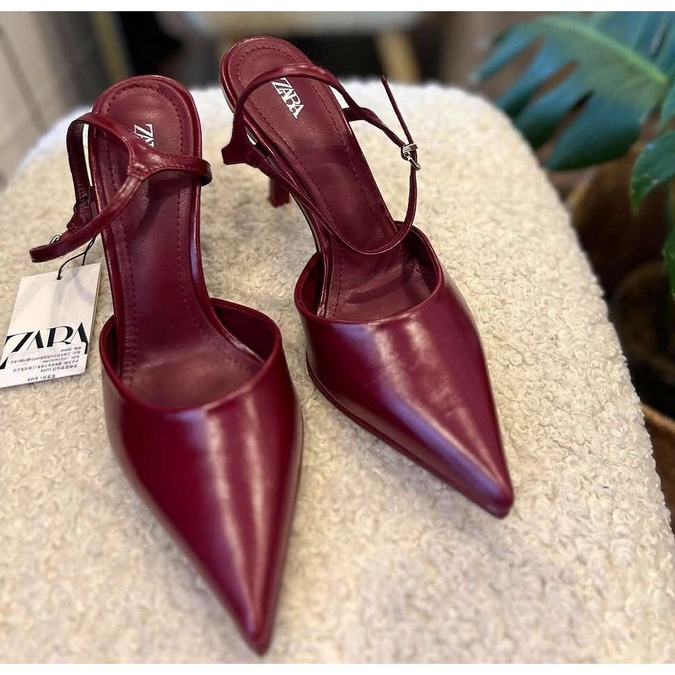 Zara ZARA Cherry Red Slingback Heels Pointed Toe Pumps NWT Size US 7.5 / IT 37.5 - 17 Thumbnail
