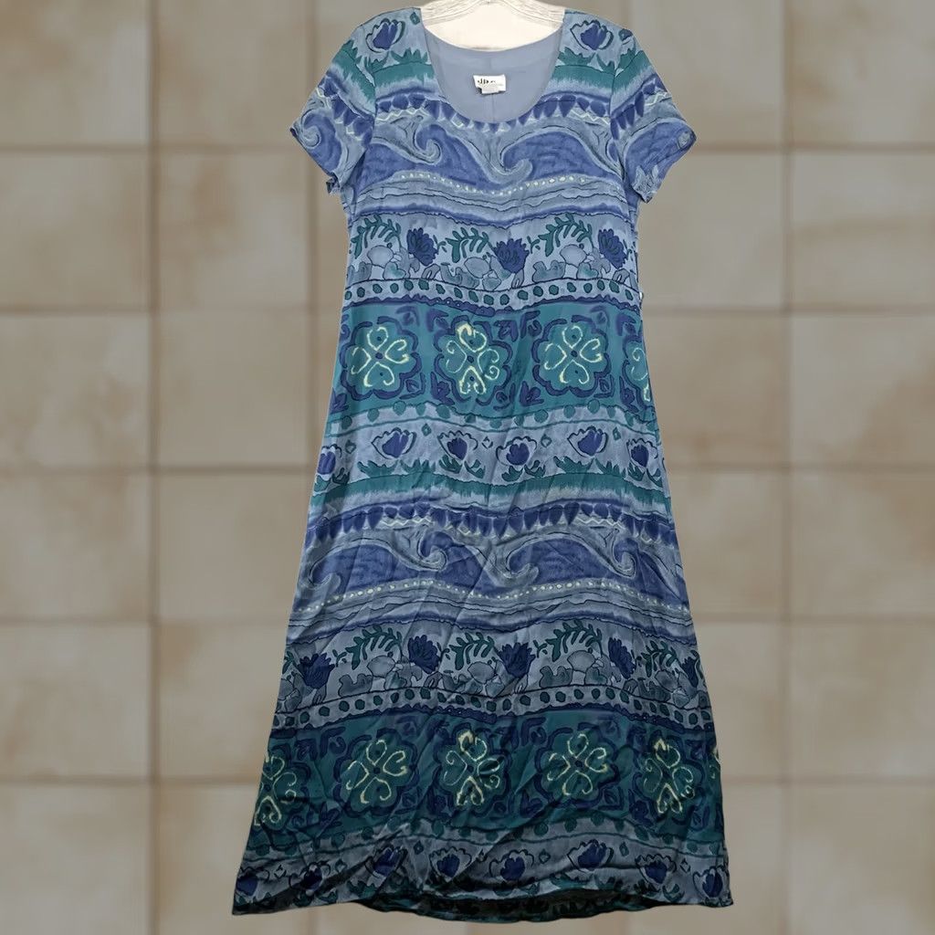 VIBE VINTAGE JBS Maxi Dress Size 6 Blue Beach Vibes Waves Art Print String Belt Women 80s 90s Size M / US 6-8 / IT 42-44 - 1 Thumbnail