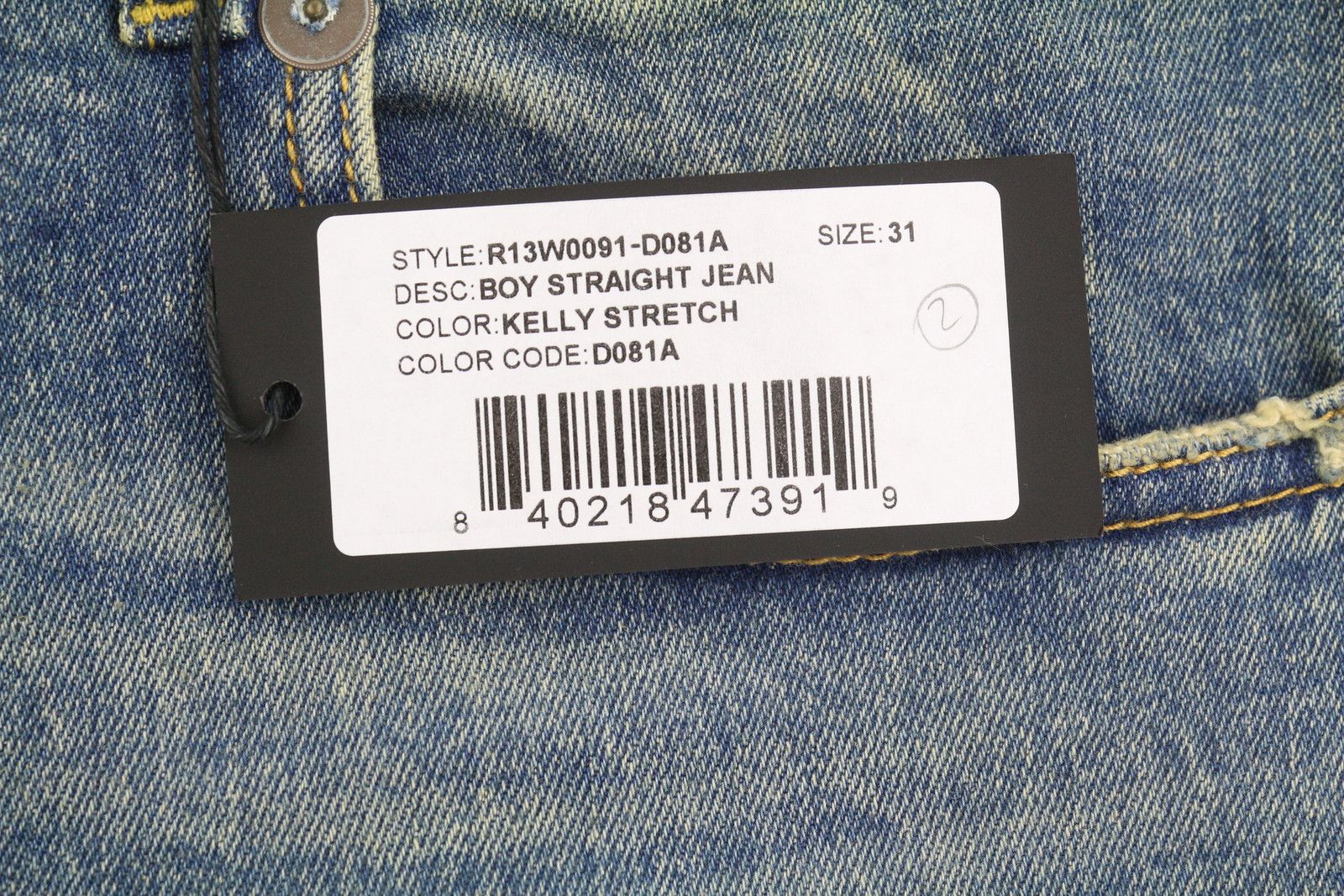 R13 BOY STRAIGHT 31 Kelly Stretch Blue PS25 Jeans 87184 Size 31" - 7 Thumbnail