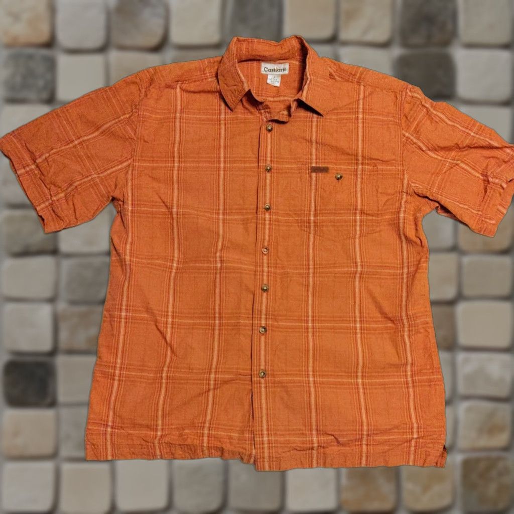 Carhartt Carhartt Shirt Mens LT Orange Plaid Cotton Relaxed Short Sleeve Button-Up Shirt Size US L / EU 52-54 / 3 - 1 Thumbnail