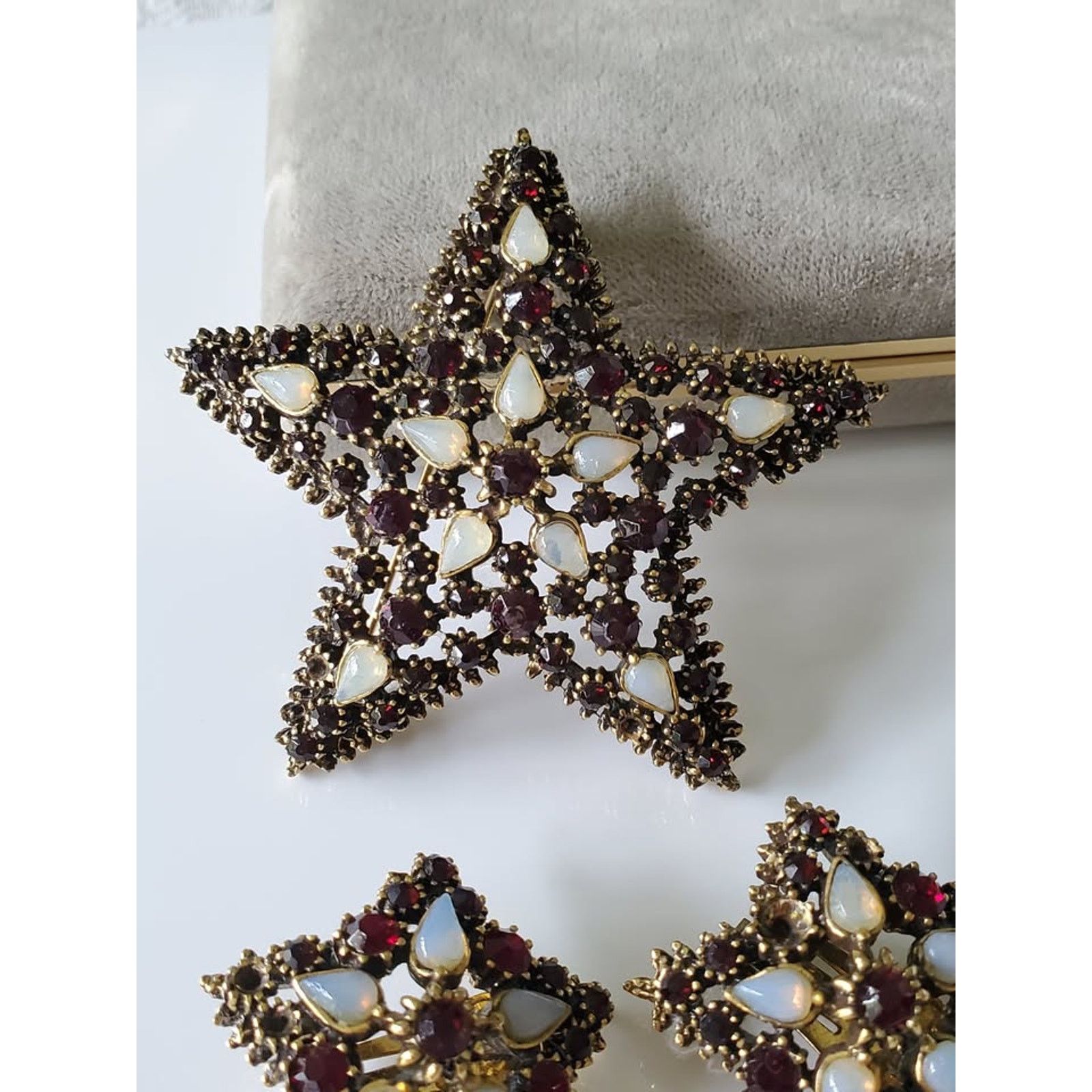 Other Vintage Red Rhinestone and Faux Opal Star Brooch and Earring Size ONE SIZE - 2 Thumbnail