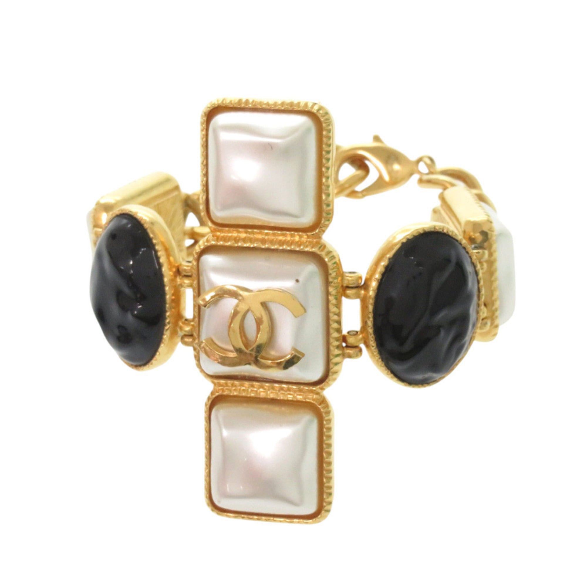 Excellent condition Chanel Gripoir Coco Mark Bracelet GP B20K with faux pearls and colored stones in gold white black 1892