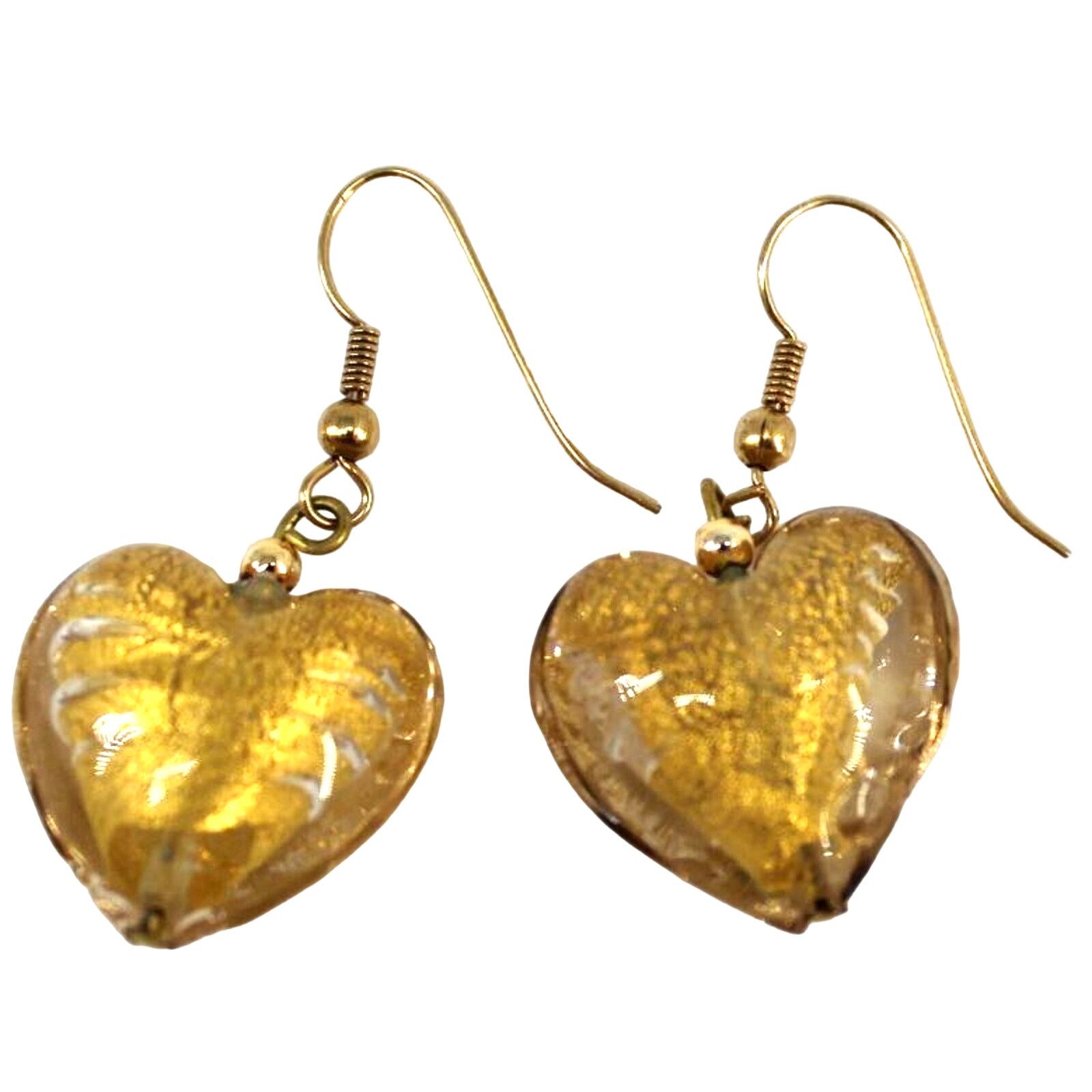 Other Glass Puffed Heart Cracked Glass Gold Foil Earrings • 1.5" Size ONE SIZE - 1 Thumbnail