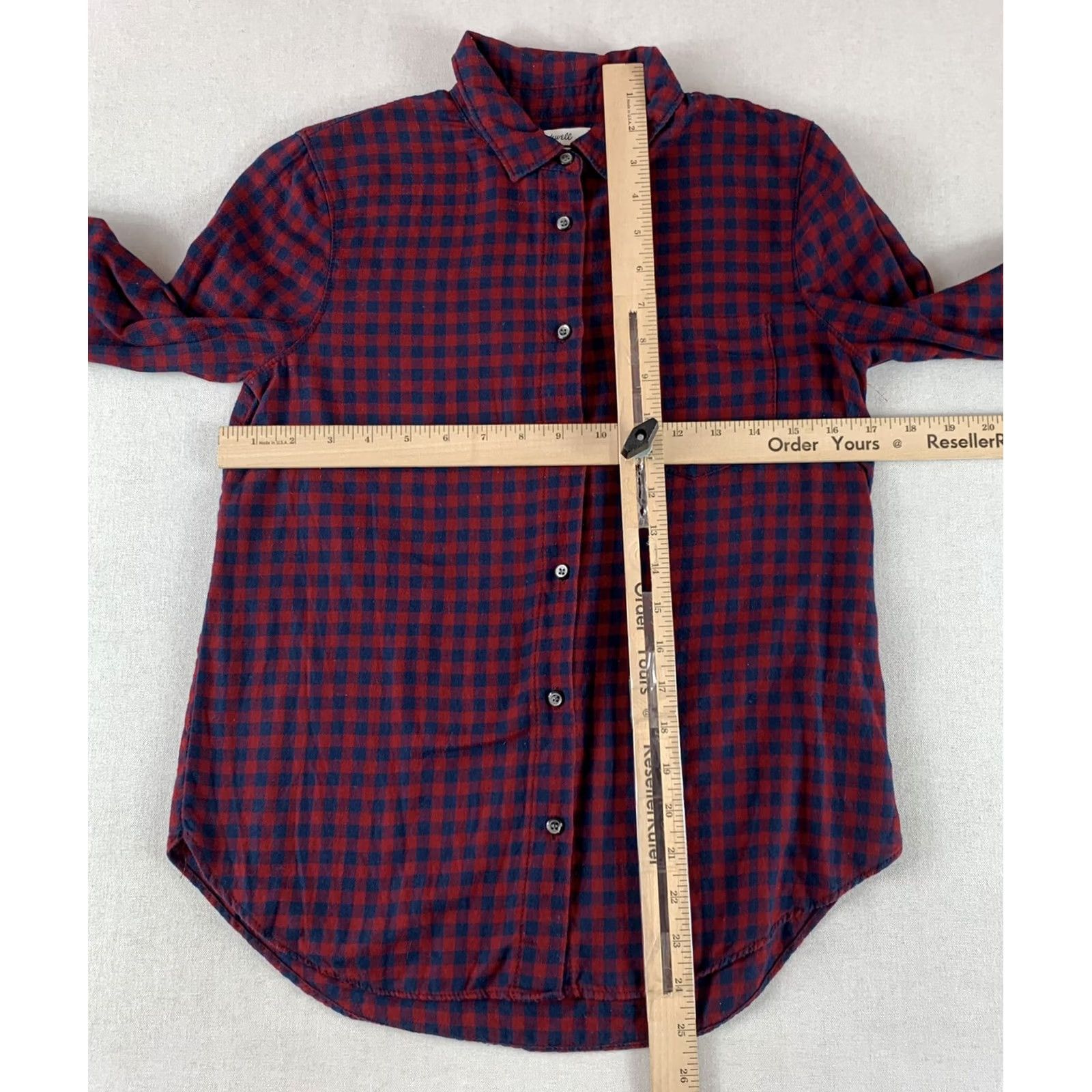 Madewell MADEWELL SHRUNKEN SHIRT WOMENS XXS BLUE RED CHECK LONG SLEEVE COLLAR Size XXS / US 00 / IT 34 - 4 Thumbnail