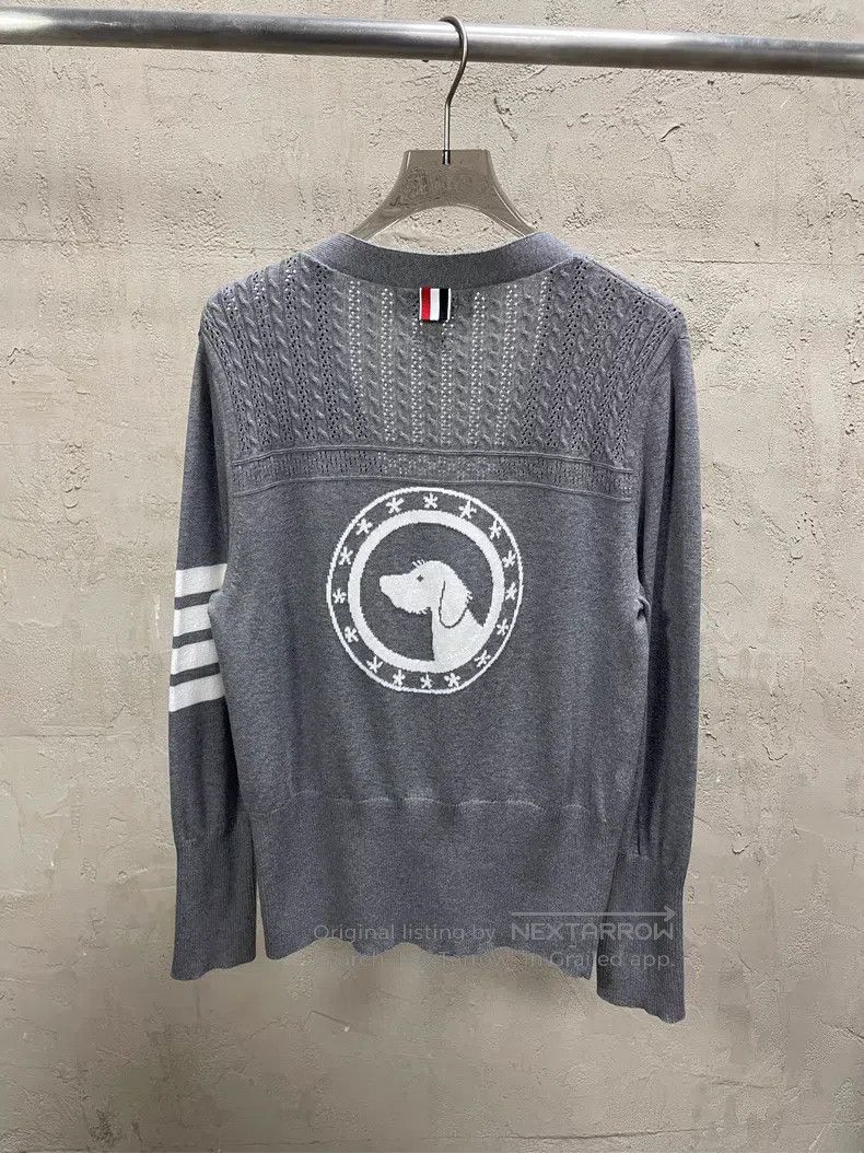 Thom Browne Thom Browne Grey Four-Striped Dog Knit Cardigan Size US XXS / EU 40 - 2 Thumbnail