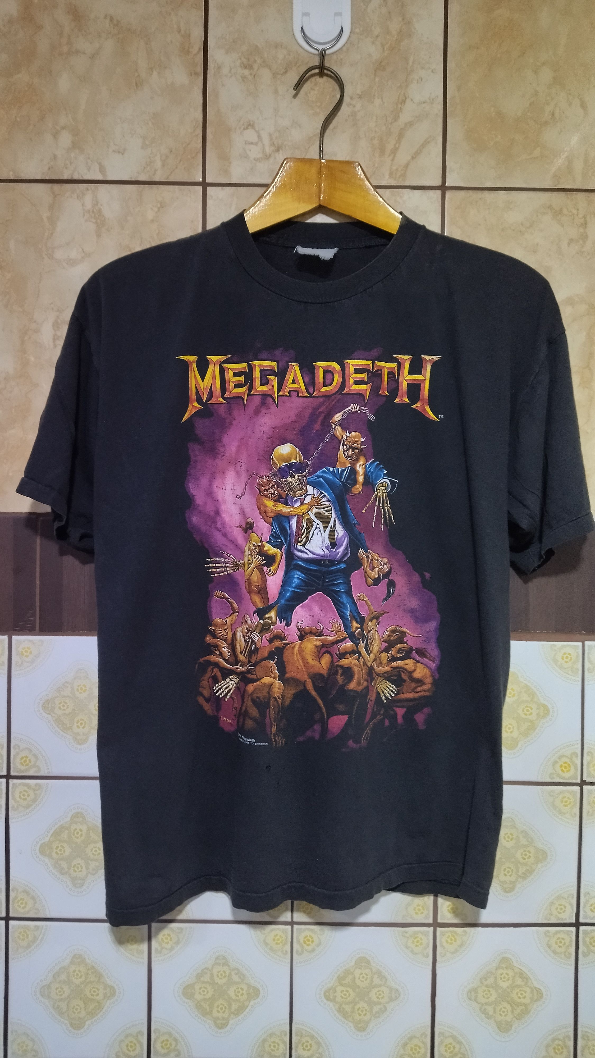 image of Band Tees x Megadeth Vintage Megadeth 1991 T Shirt Stressed in Black, Men's (Size Medium)