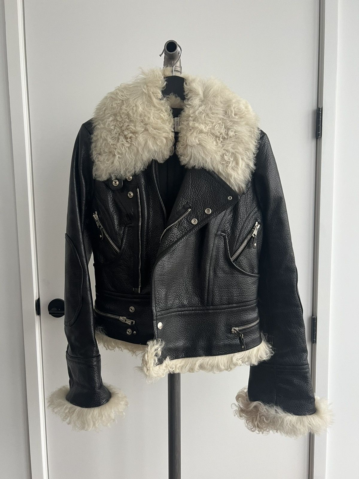 Balenciaga AW04 Shearling Biker Jacket Size XS / US 0-2 / IT 36-38 - 1 Thumbnail