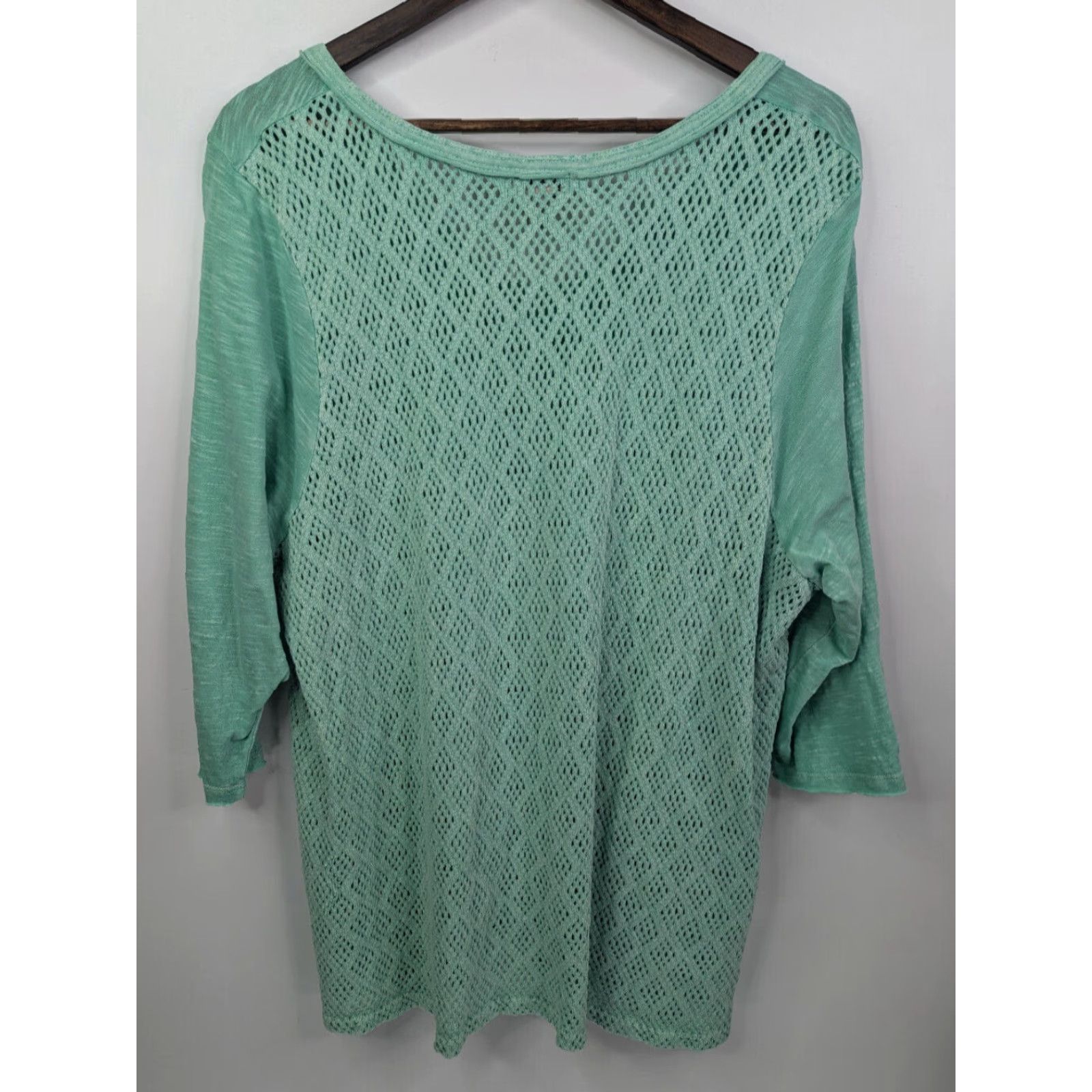 Lucky Brand Lucky Brand Calistoga Crochet Back Aqua Green Split-neck Top Women's Size 2X Size XXL / US 16-18 / IT 52-54 - 3 Thumbnail