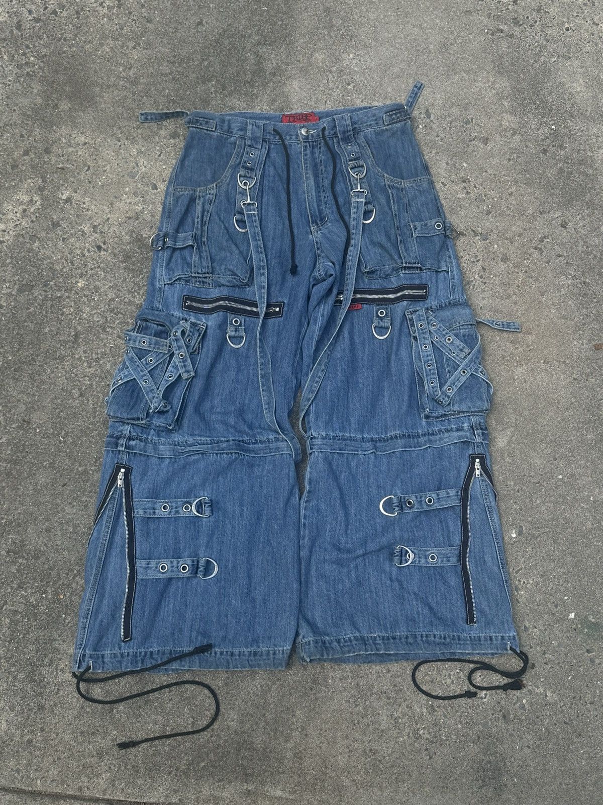 Tripp NYC TRIPP NYC X-STRAP PANTS INDIGO FOG WASH DENIM XL
