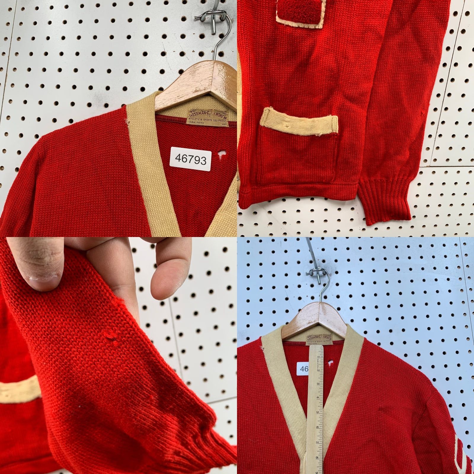 Vintage VINTAGE Wessman Cardigan Wool Letterman Mens M Red 40s Distressed Sweater Size US M / EU 48-50 / 2 - 8 Thumbnail