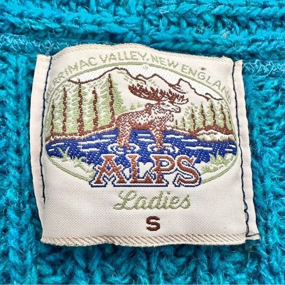 Vintage Vintage Wool “ALPS” Women's Teal Cardigan Boxy Sweater Size S / US 4 / IT 40 - 7 Thumbnail