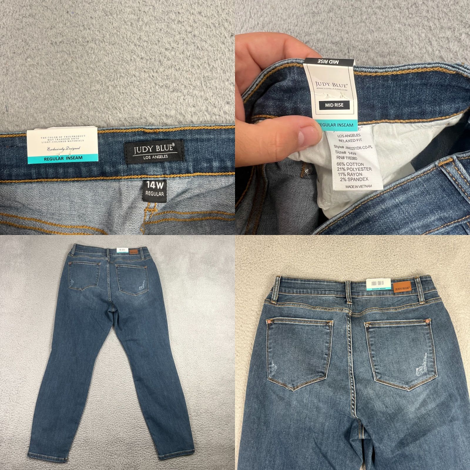 Vintage Judy Blue Jeans Womens 14W Plus Skinny Fit Dark Wash Denim Stretch Mid Rise Casual Fall Spring Summer Winter Size 36" / US 14 / IT 50 - 8 Thumbnail