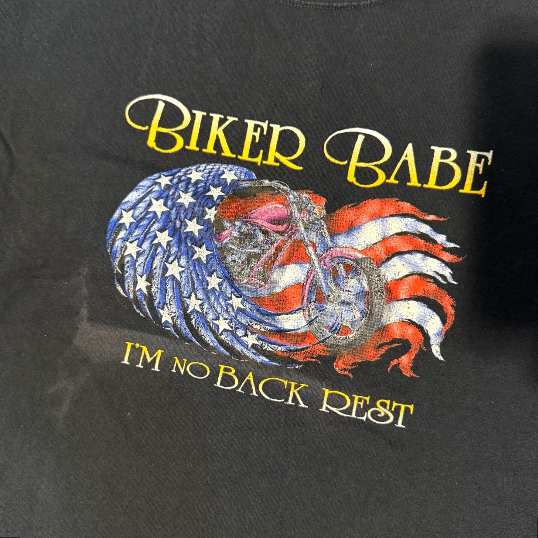 Jerzees Biker Babe Tshirt Adult M Black USA Patriotic Flag Motorcycle Chopper Logo Womens Size M / US 6-8 / IT 42-44 - 2 Thumbnail
