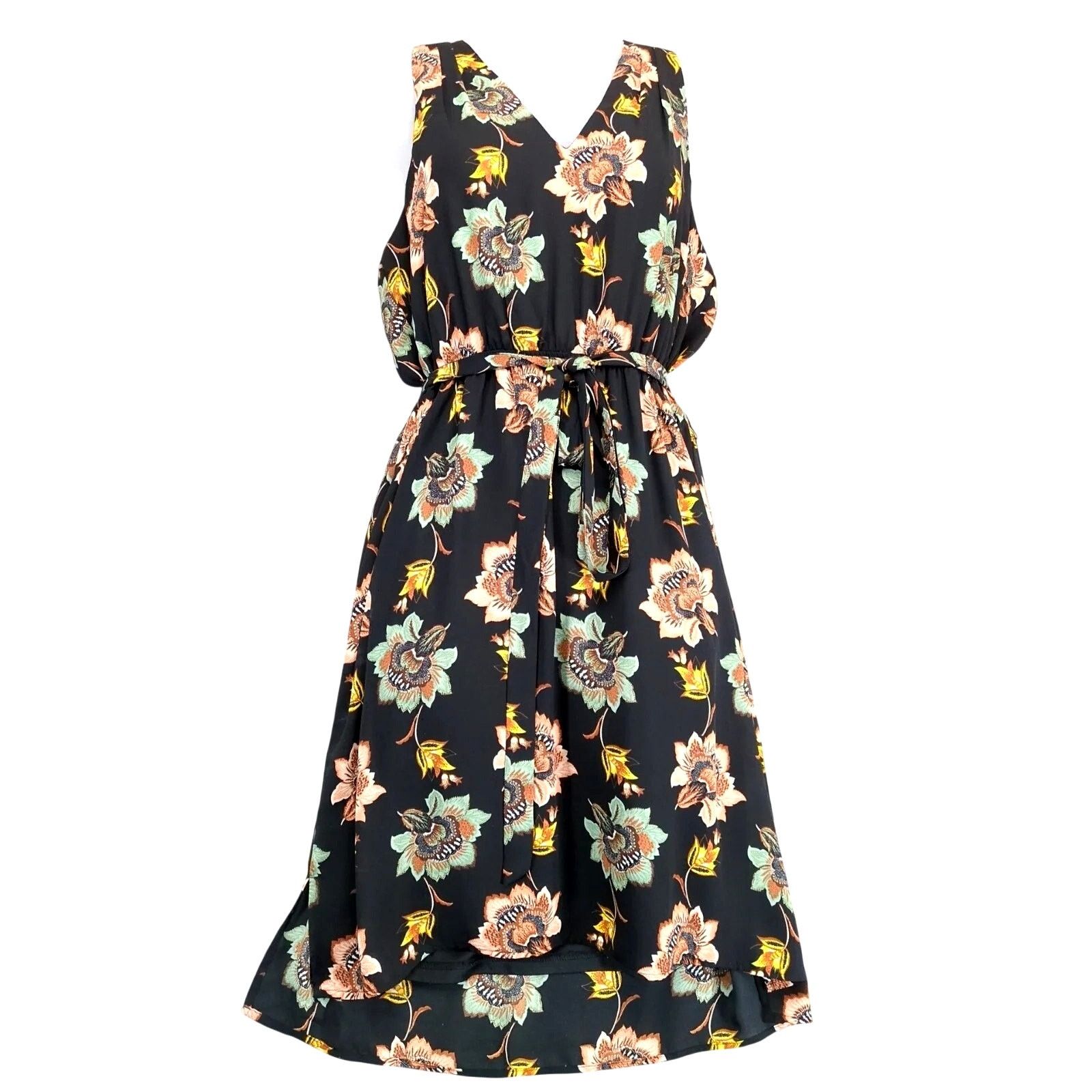 Other DR2 Black Floral High-Low Sleeveless Dress M Flowy Rayon Size M / US 6-8 / IT 42-44 - 1 Thumbnail