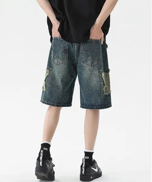 Other Star embroidered distressed straight denim shorts Size US 32 / EU 48 - 4 Thumbnail