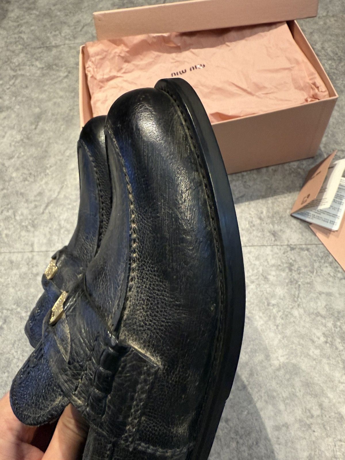 Miu Miu MIU MIU Embellished effect leather penny loafers Size US 12 / IT 42 - 6 Thumbnail