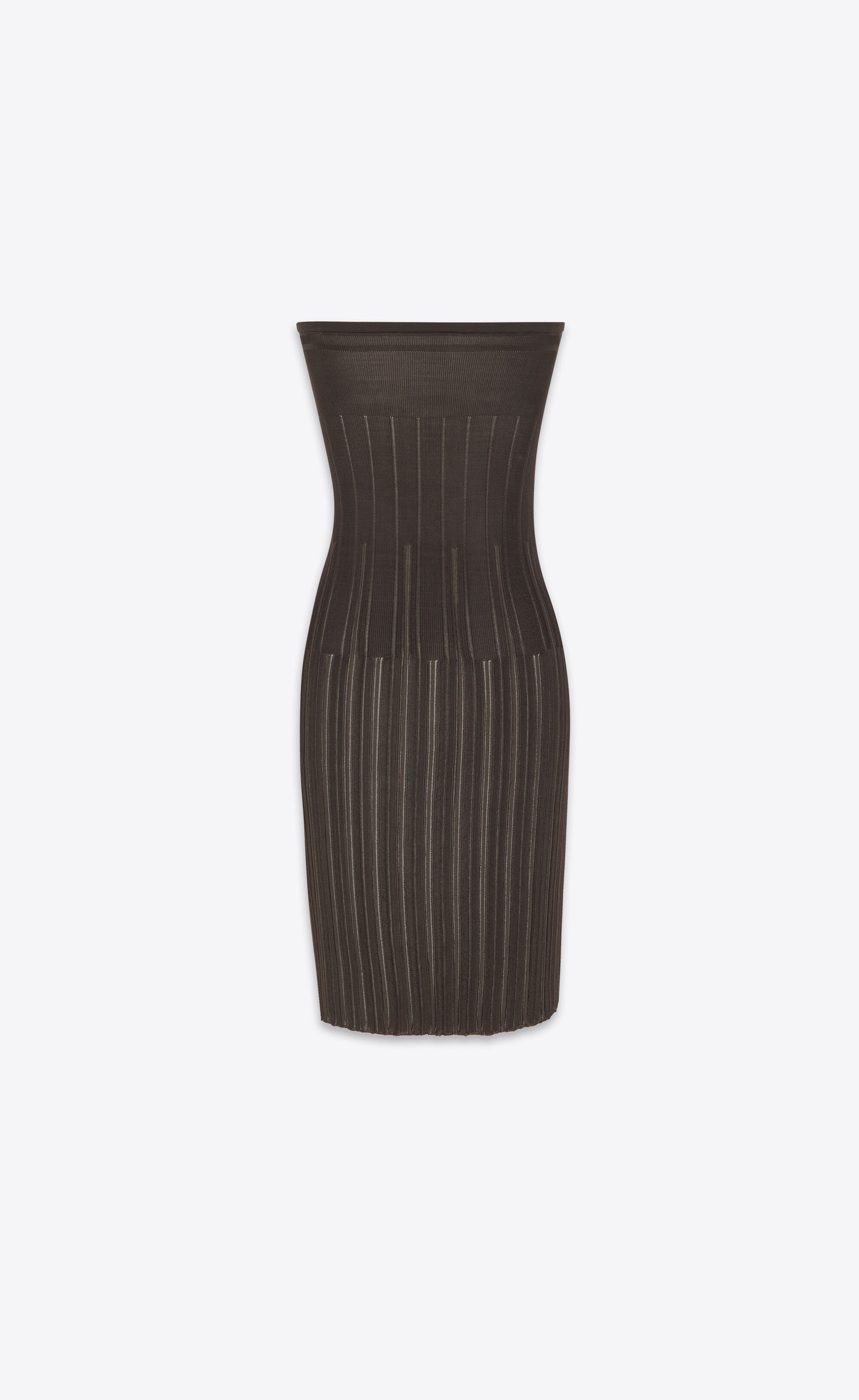 Saint Laurent Paris o1s1wg110125 780390 Strapless Dress in Striped Knit Brown Size S / US 4 / IT 40 - 2 Thumbnail