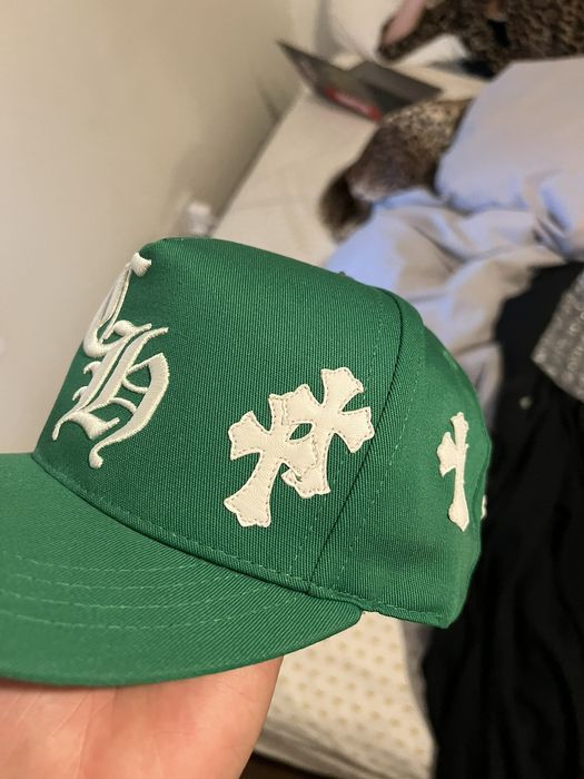 Chrome Hearts Chrome Hearts Green CH Logo Baseball Hat Leather Cross ...