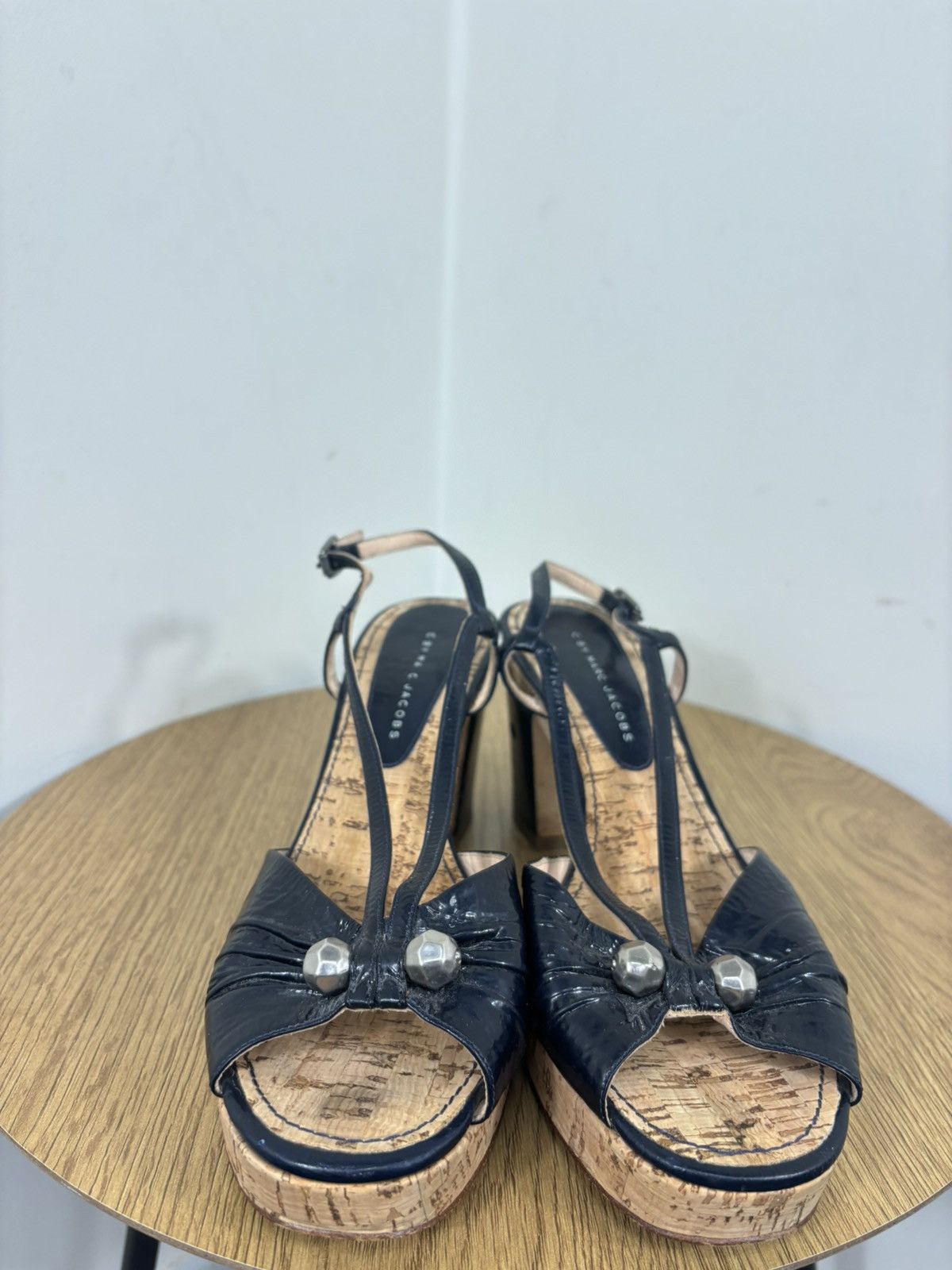 Marc by Marc Jacobs Marc By Marc Jacobs Navy Leather Cork Block Heel Sandals Size US 9.5 / IT 39.5 - 7 Thumbnail