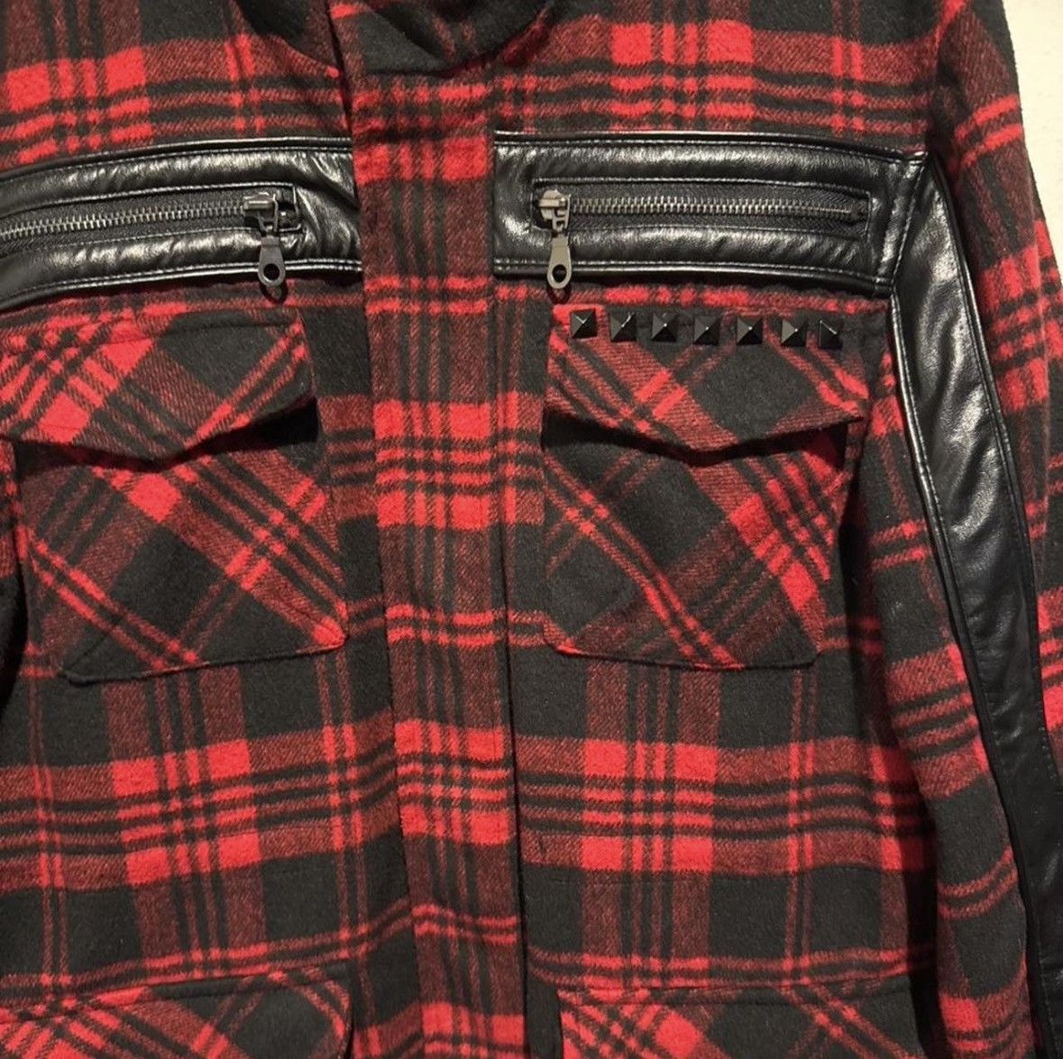 In The Attic Red Plaid InTheAttic Studded Jacket Size US L / EU 52-54 / 3 - 4 Thumbnail