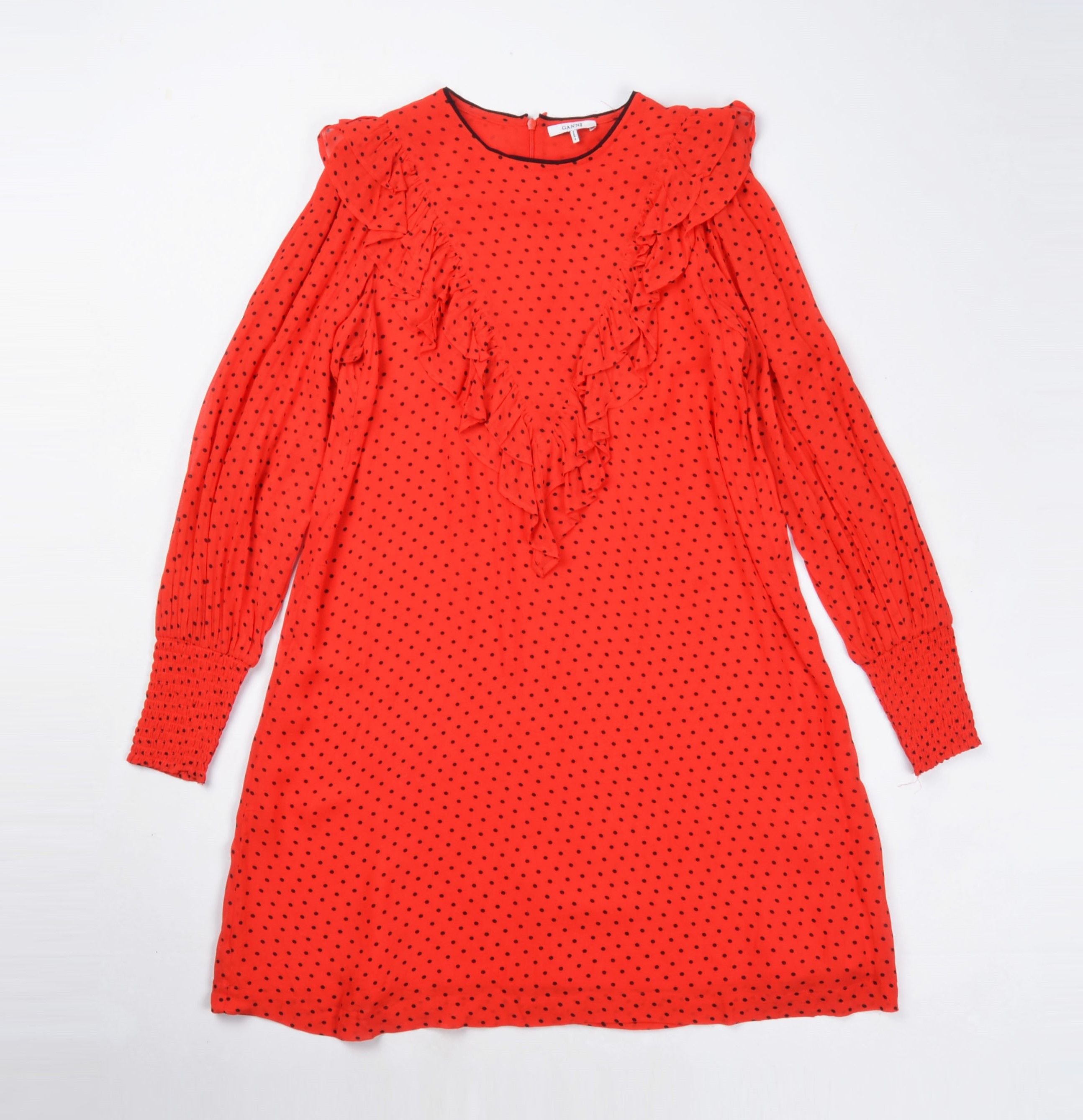 Ganni Ganni Red Polka Dot Coquette Mini Dress Size S / US 4 / IT 40 - 4 Thumbnail
