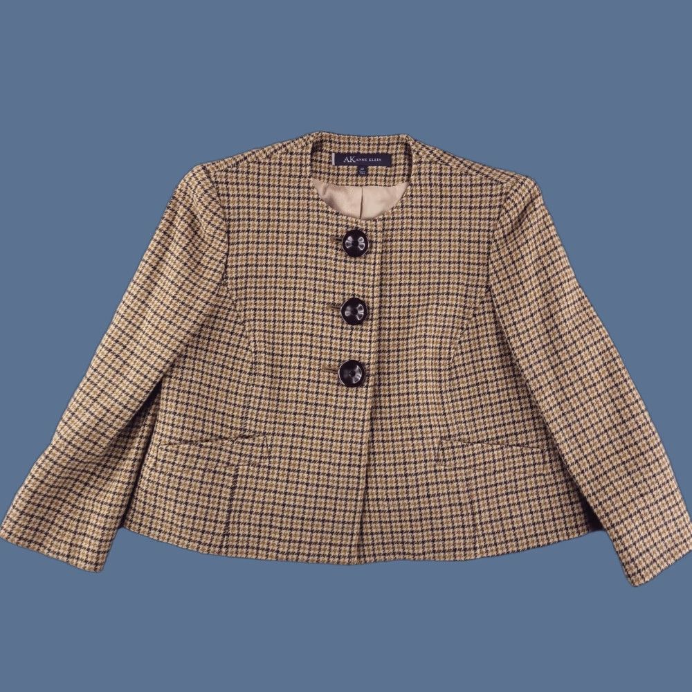 Anne Klein VINTAGE Anne Klein Coat Womens 6P Petite Semi Crop Houndstooth Brown Button Lambswool Overcoat Females 6P Brown Houndstooth Coat Womens Size M / US 6-8 / IT 42-44 - 1 Thumbnail