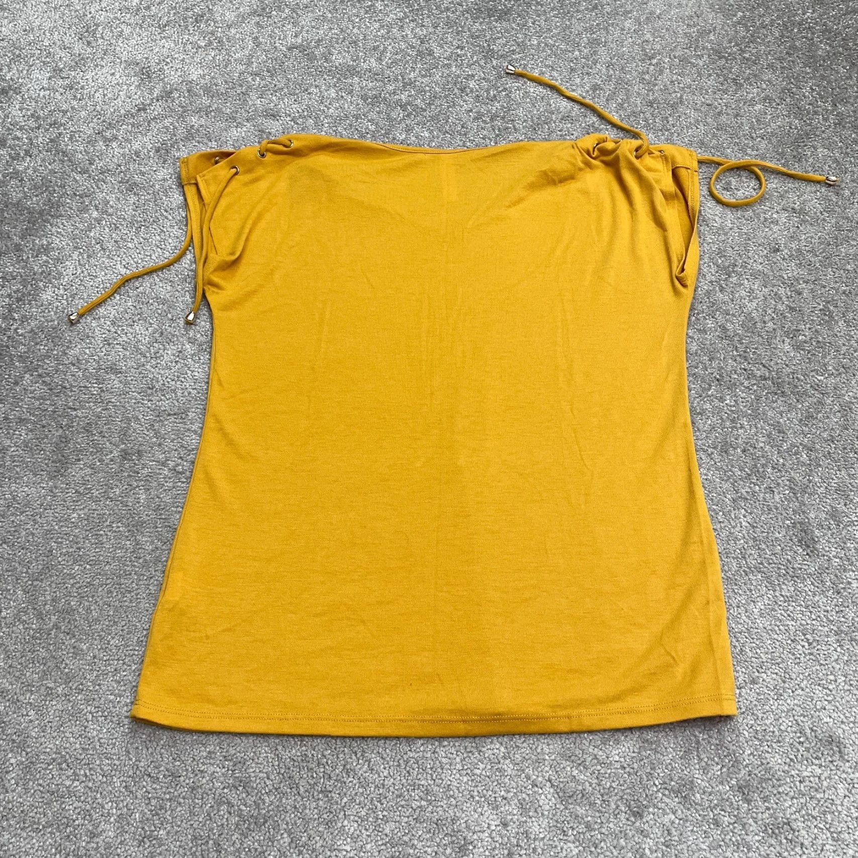 Vintage Perseption Concept Blouse Womens Small Mustard V-Neck Tie Stretch Casual Top Size S / US 4 / IT 40 - 2 Thumbnail