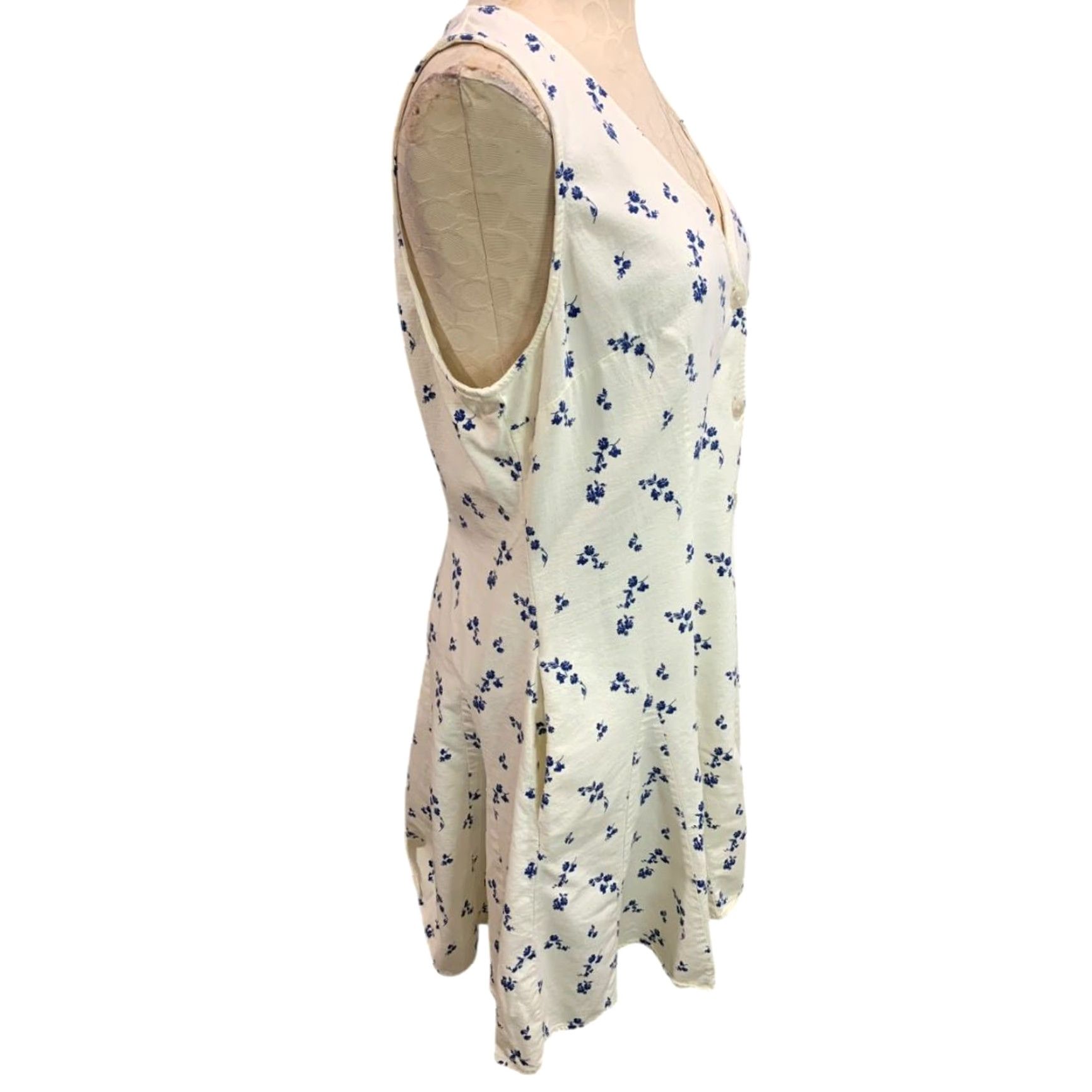 Vintage Universal Thread A-Line Sleeveless Button Up Dress Women L Ivory Blue Floral Size L / US 10 / IT 46 - 7 Thumbnail