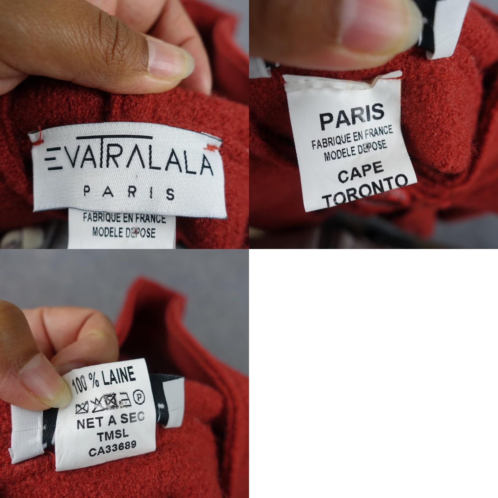 Vintage Evatralala Paris Cape Wool Red Hooded One Size Womens France Made in France Size ONE SIZE - 9 Thumbnail